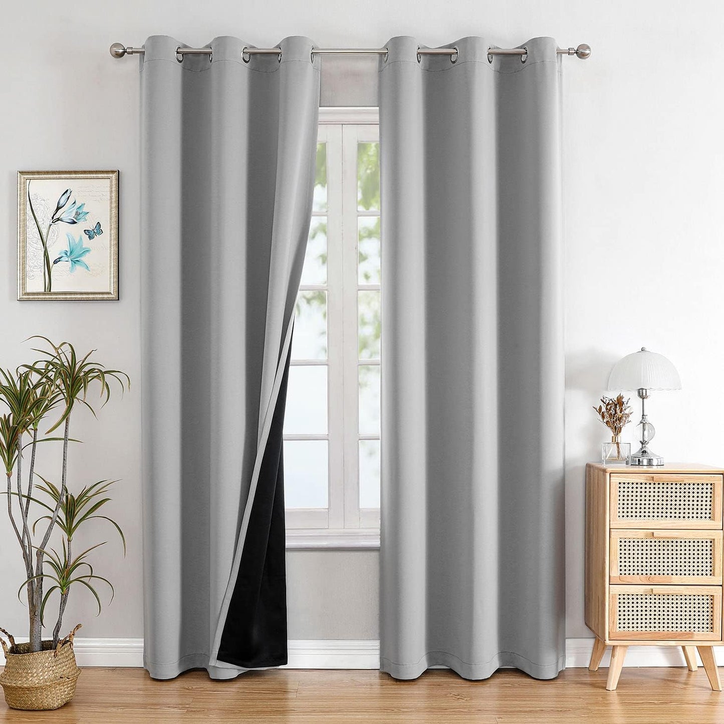 ChrisDowa 100% Blackout Curtains 78 inch Long for Bedroom with Black Liner, 2 Thick Layers Total Blackout Thermal Insulated Grommet Window Curtains 2 Panels Set (Light Grey, 42 x 78 Inch)