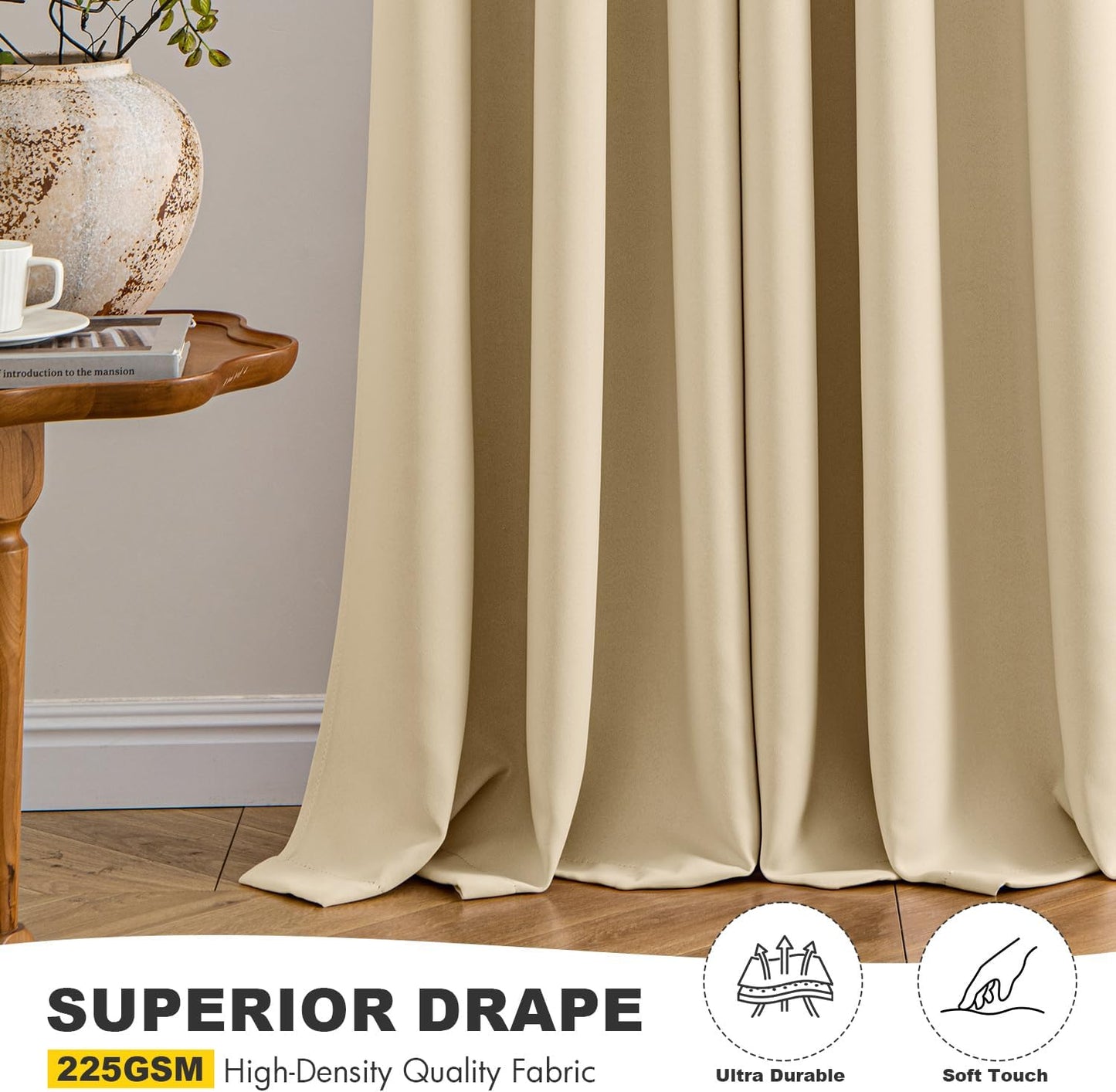 MIULEE Cream Beige Blackout Curtains for Bedroom Living Room 84 Inches Long 2 panels, Thermal Insulated Room Darkening Drapes Solid Grommet Top Noise Reducing Light Blocking Window Curtains 40x84 Inch