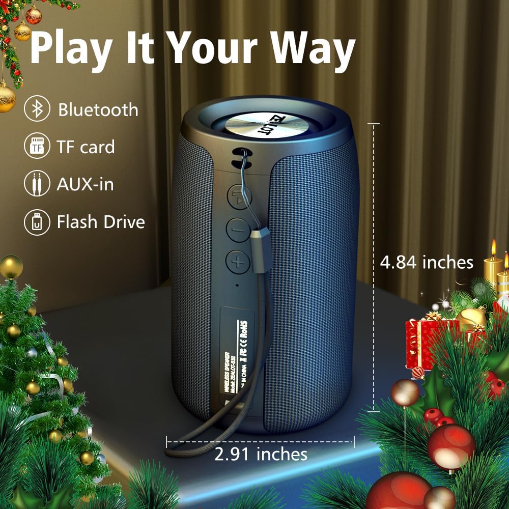 ZEALOT Portable Bluetooth Speakers, Wireless Speaker, S32 Samll Outdoor Speaker, Waterproof IPX5, Stereo Pairing/Bass/USB/MIC/TF Card/AUX for Home Outdoor Travel, Gift for Men, Kids -Black