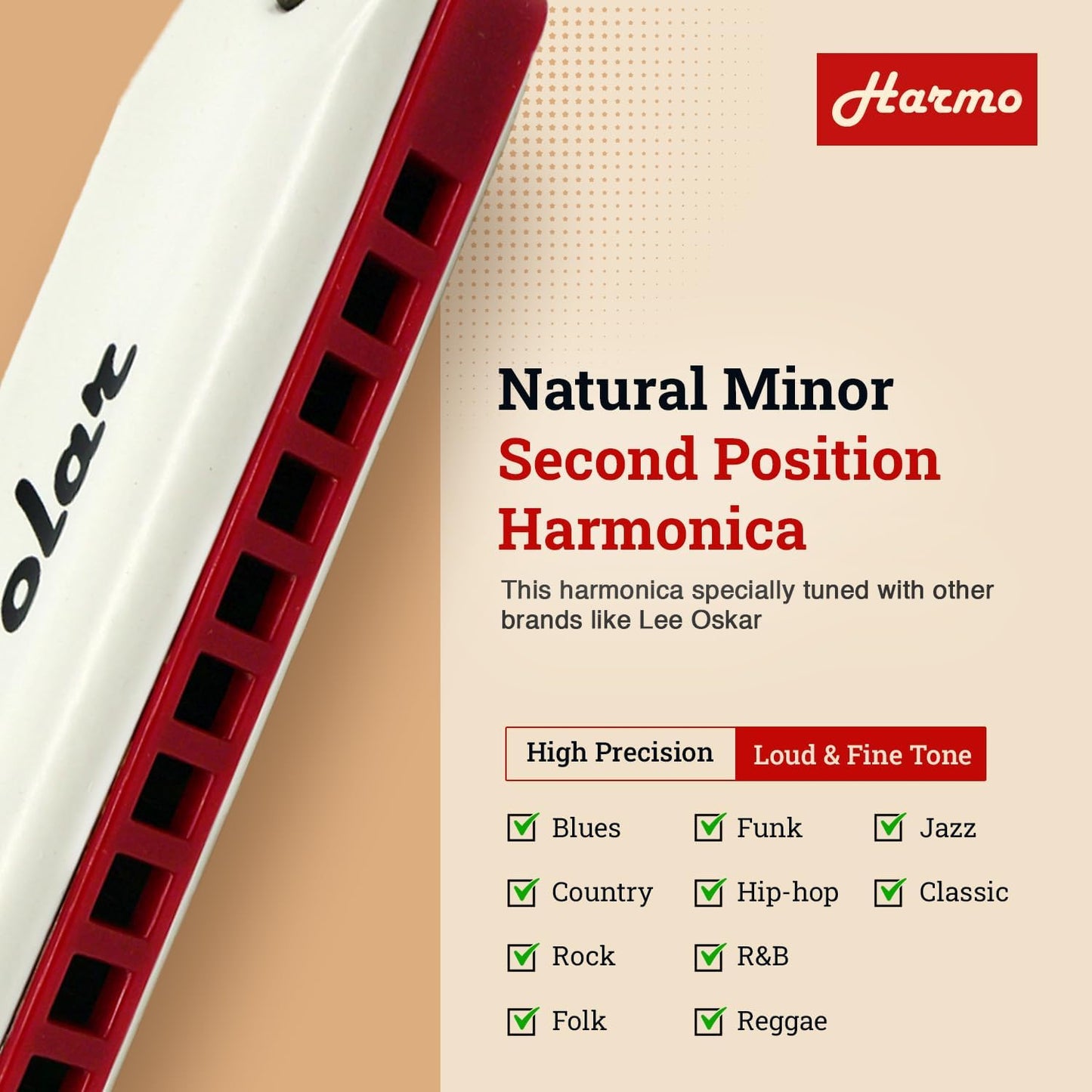 Harmo Polar Natural Minor Harmonica Key of E - Specialized for Natural Minor Blues, Jazz, Rock, Folk, & Pop, Mouth Organ With Case, Phosphor Bronze Reeds, Harmonica for Beginners & Professionals