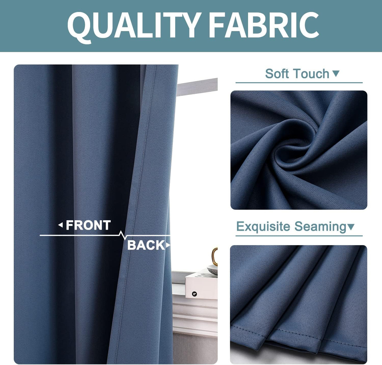 ChrisDowa Grommet Blackout Curtains for Bedroom and Living Room - 2 Panels Set Thermal Insulated Room Darkening Curtains (Stone Blue, 42W x 63L)