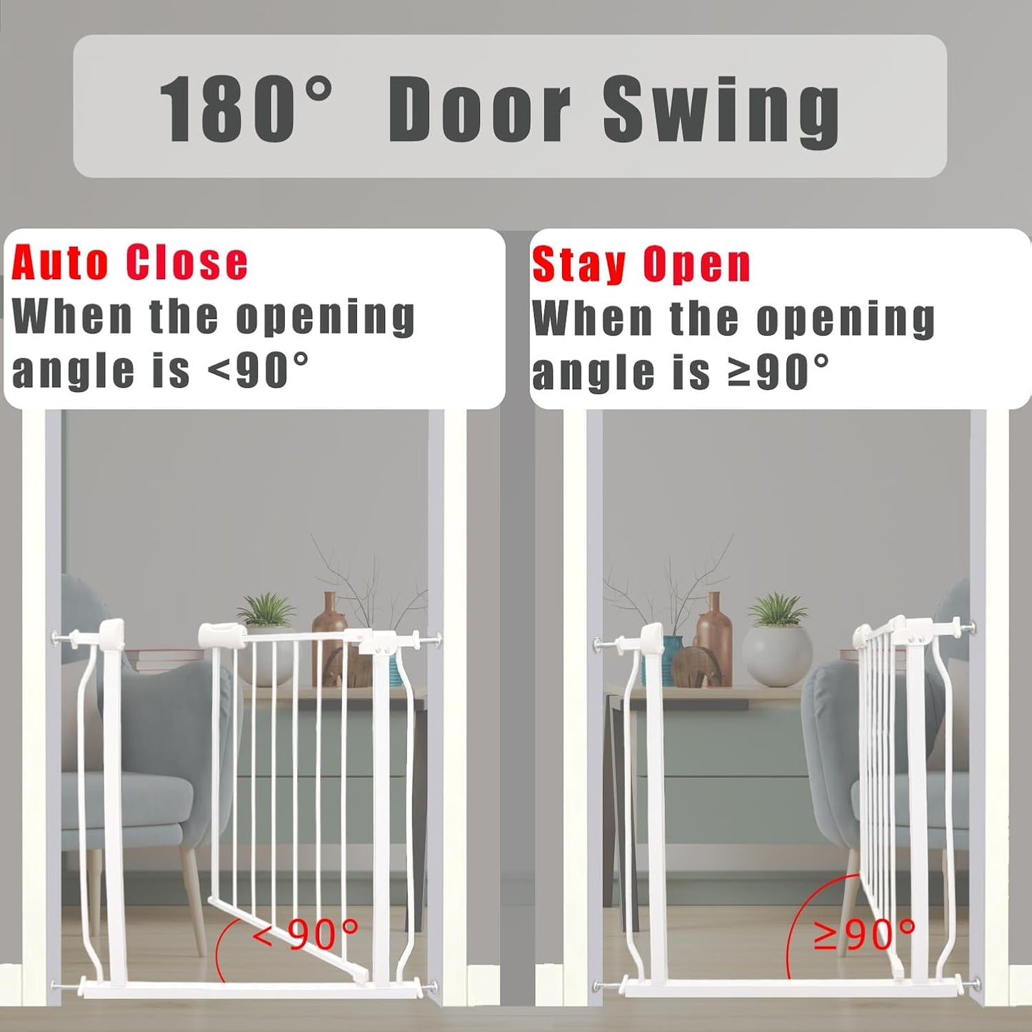 29-34 Inch Baby & Pet Gate - White Metal, Pressure Mounted, Walk Through Safety Gate for Narrow Stairs & Doorways
