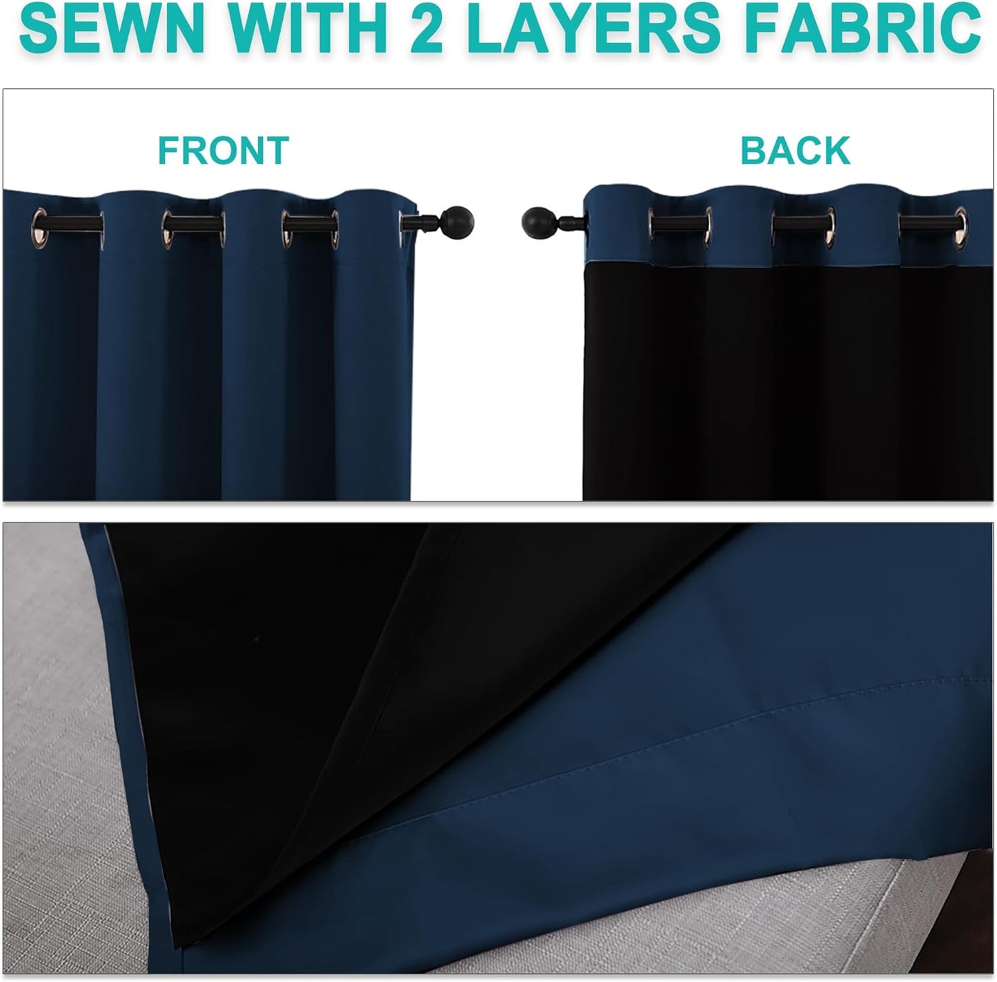 NICETOWN 100% Blackout Blinds, Set of 2, 52 inches x 102 inches, Laundry Room Decor Window Treatment Curtains for Large Patio Sliding Door, Thermal Insulated Moroccan Blue Curtains for Bedroom