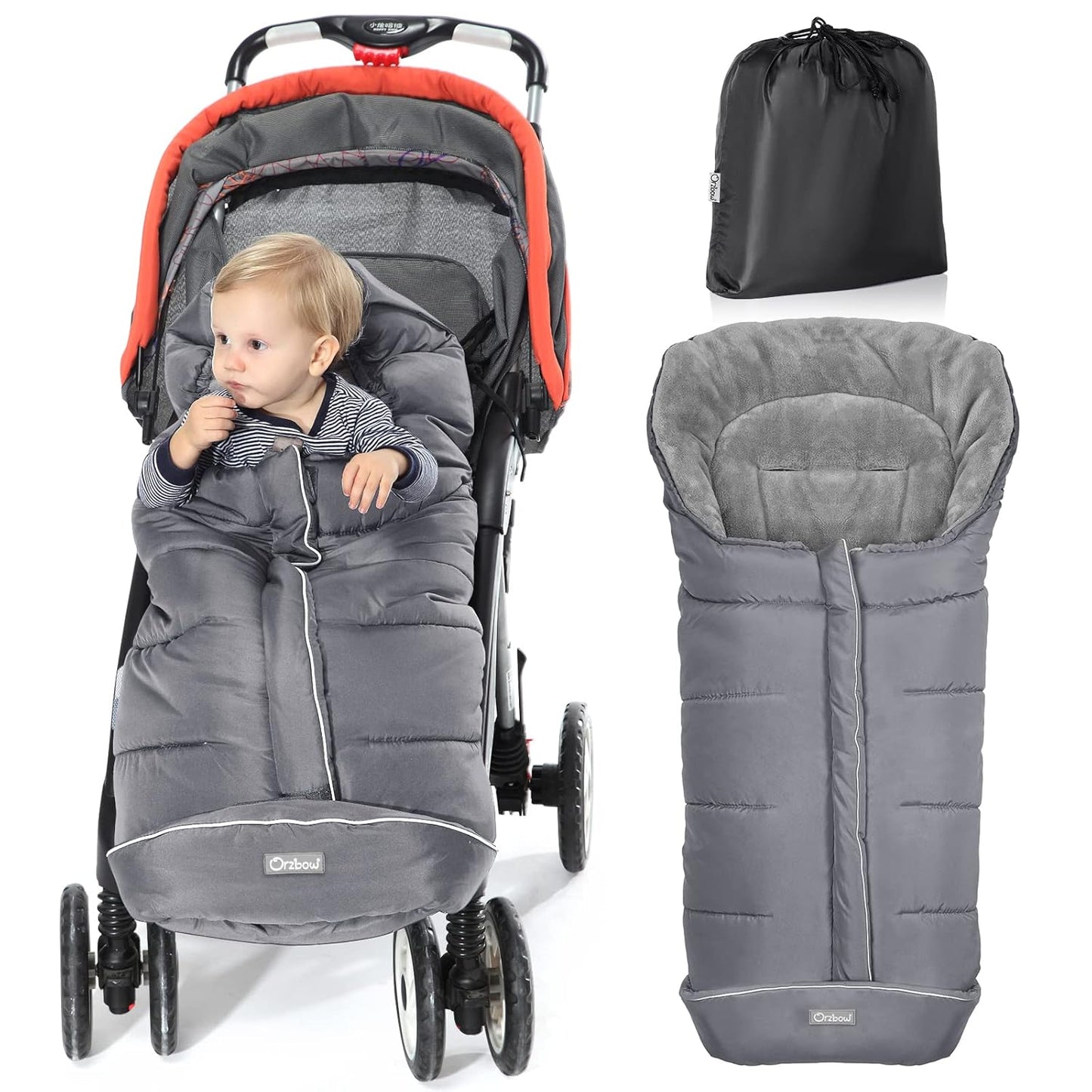 Orzbow Warm Bunting Bag Universal,Stroller Sleeping Bag Cold Weather,Waterproof Toddler Footmuff (Grey, Large)