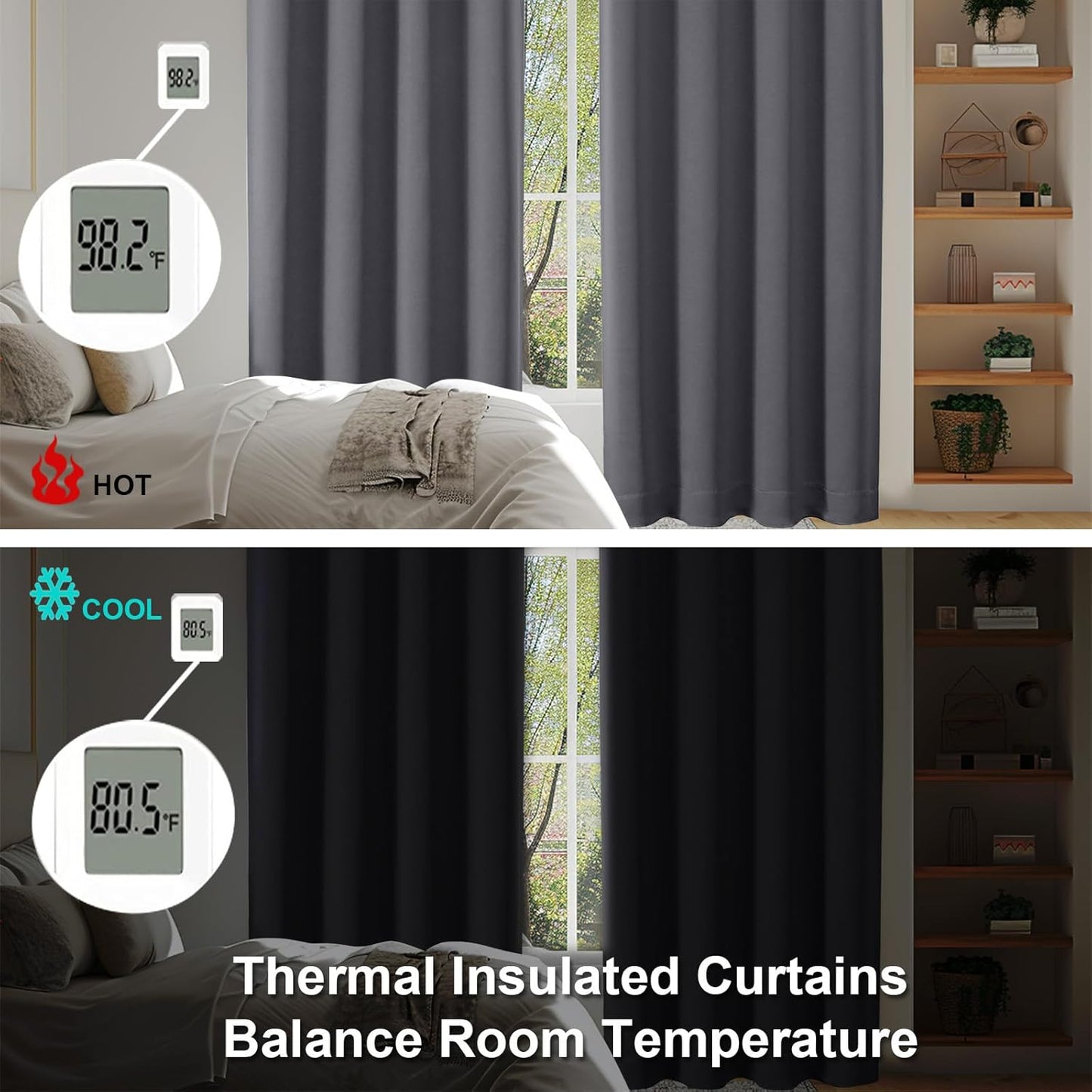 Simplebrand Ava Grey Blackout Curtains for Patio 108 Inches Long 2 Panels Set, Solid Thermal Insulated Room Darkening Rod Pocket Window Treatment Curtains Blackout Drapes, W50 x L108 Inch, Grey