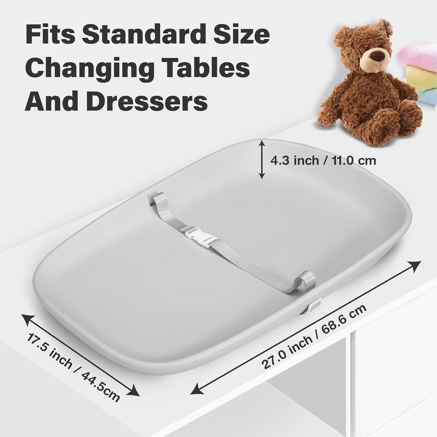 Baby Changing Pad, Soft, Lightweight and Portable, Waterproof and Easy to Clean, Large EVA Cushion for Comfort with Height Scale and Anti Slip Bottom (Grey Without Scale)