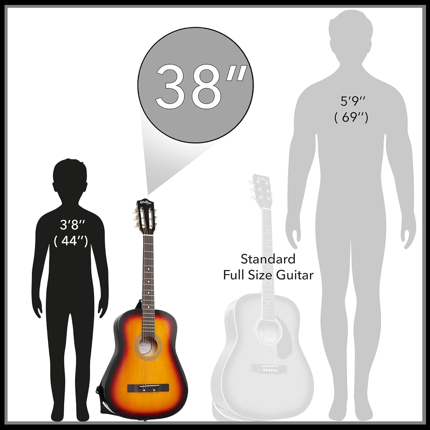 Ashthorpe 38-inch Beginner Acoustic Guitar Package (Sunburst), Basic Starter Kit w/Gig Bag, Strings, Strap, Tuner, Pitch Pipe, Picks