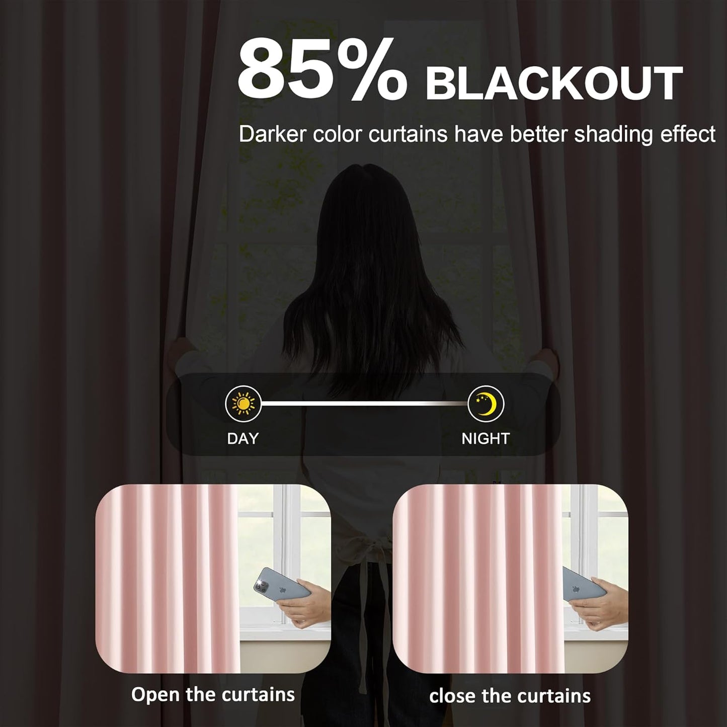 KEQIAOSUOCAI Pinch Pleated Pink Blackout Curtains Short 2 Panels Set 45 Inch Length for Small Windows, Sound & Light Reducing Room Darkening Drape for Bathroom Bedroom(Baby Pink, 2 Panels, W40 x L45)