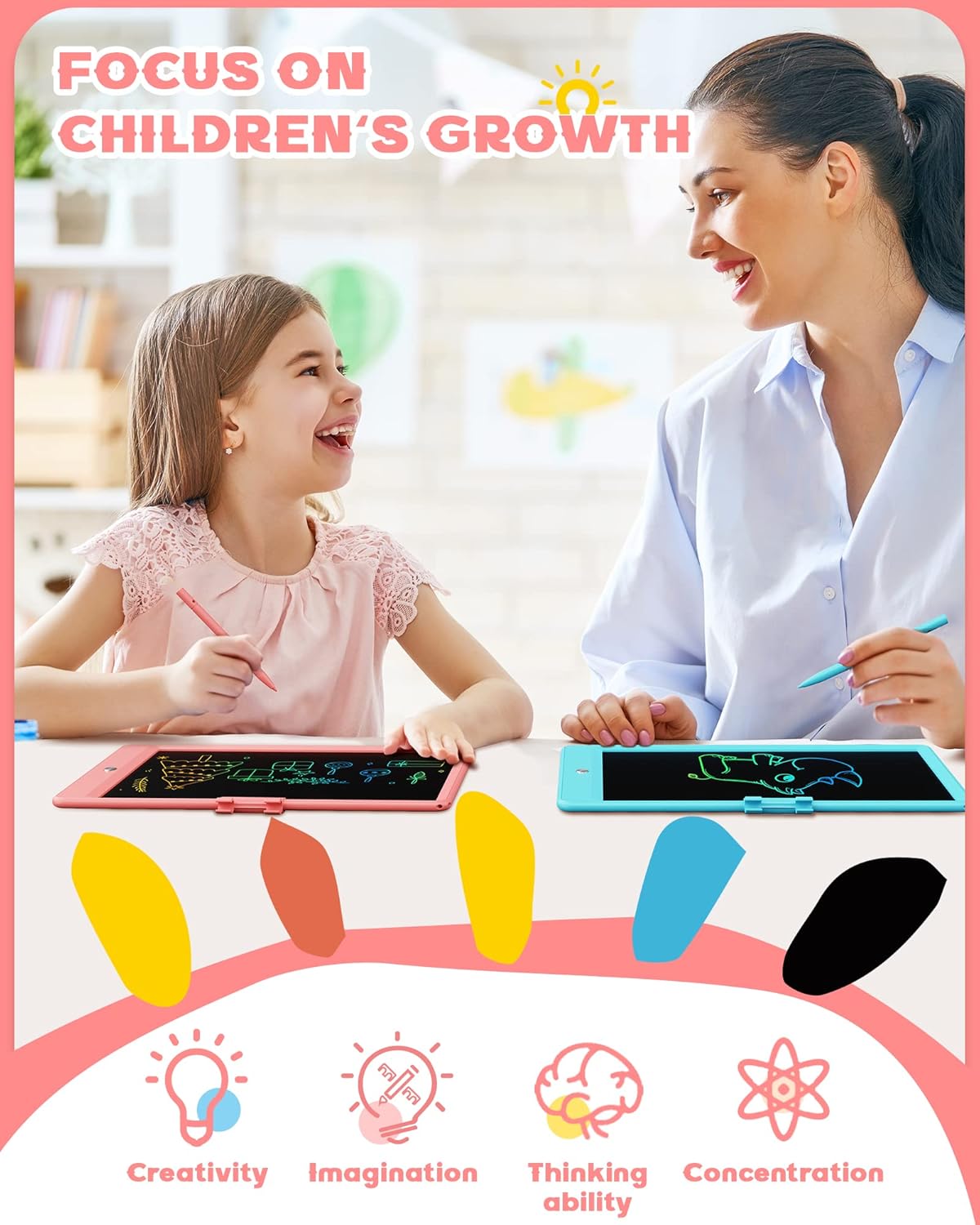 Bravokids Toys for 3-6 Years Old Girls Boys, LCD Writing Tablet 10 Inch Doodle Board, Electronic Drawing Pads, Educational Birthday Gift for 3 4 5 6 7 8 Years Old Kids Toddler (Light Pink)