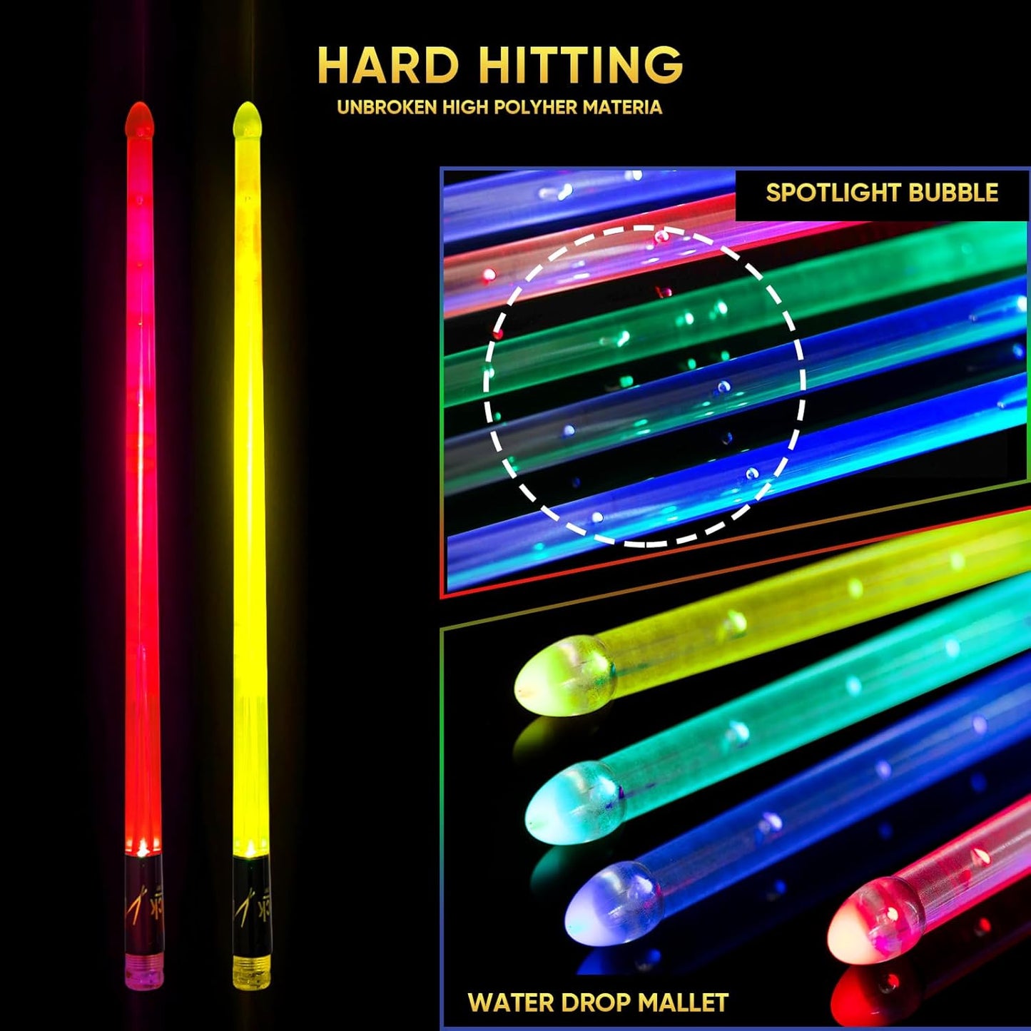 Light Up Drum Sticks Rechargeable 15 Color Changing Led Personalized Drumsticks for Kids Drummer Gifts Drum Accessories