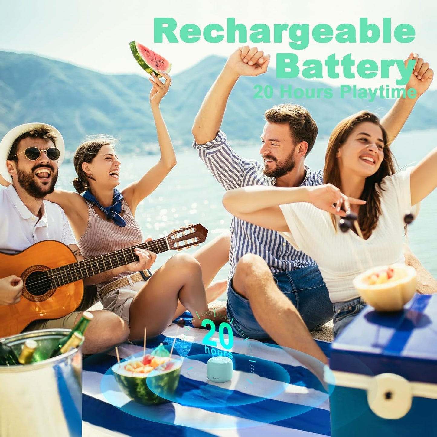 Bobtot Portable Bluetooth Speakers with Strap Easy to Carry, Wireless IPX5 Waterproof Mini Speaker with Loud Stereo Sound, 20 Hours Playtime, Rechargeable Battery, Built-in Microphone, Green