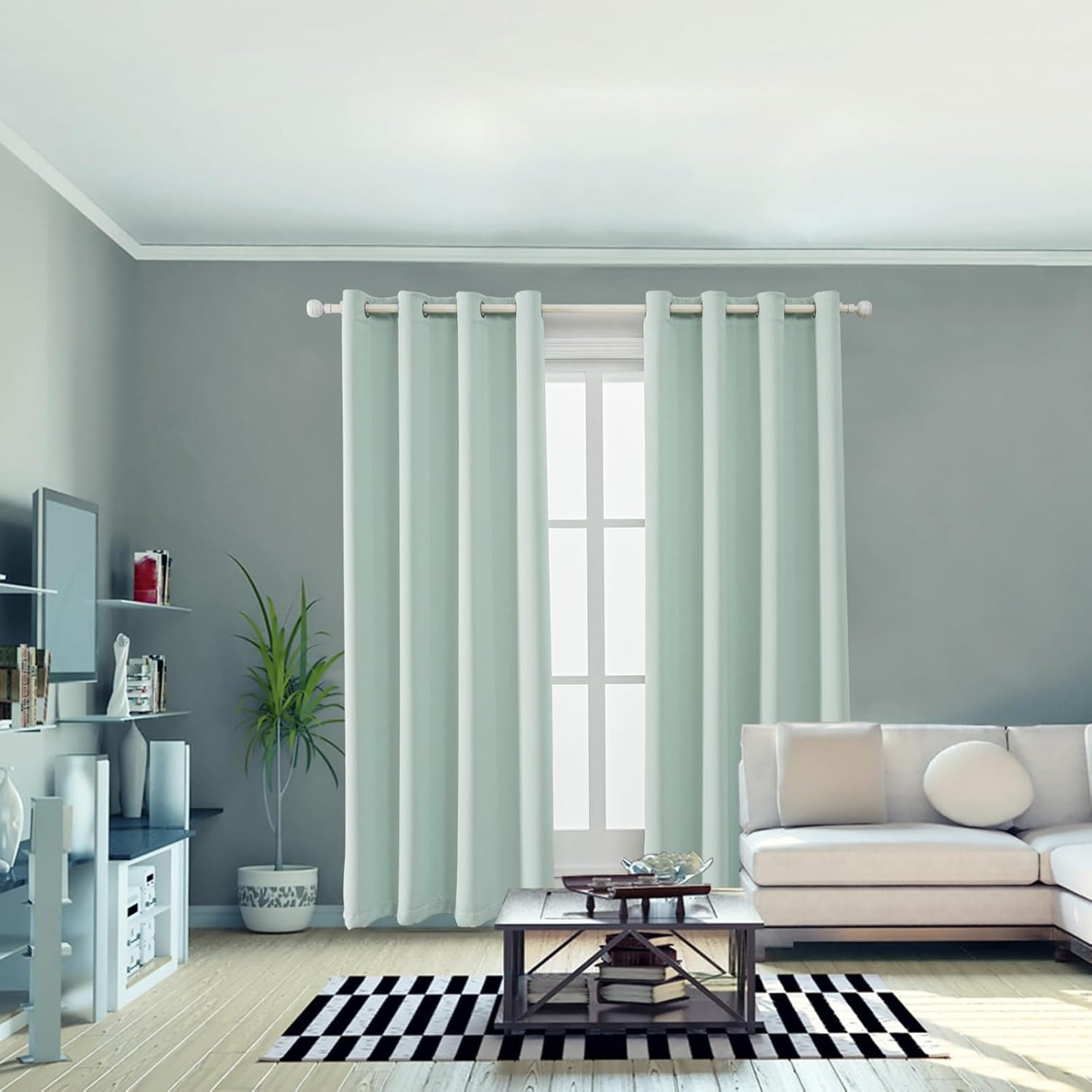 Anytime 100% Blackout Curtain Set, Thermal Insulated & Energy Efficiency Window Draperies for Guest Room, Full Shading Panels for Shift Worker and Light Sleepers（Light Blue, 2 Panels, 52W x 84L）