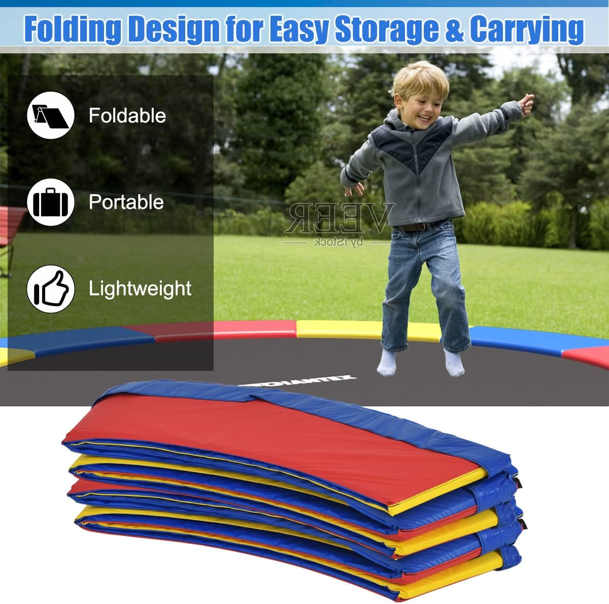 Giantex Trampoline Pad, 8ft 10ft 12ft 14ft 15ft 16ft Trampoline Replacement Safety Pad, No Holes for Pole, Waterproof Trampoline Accessories Spring Cover