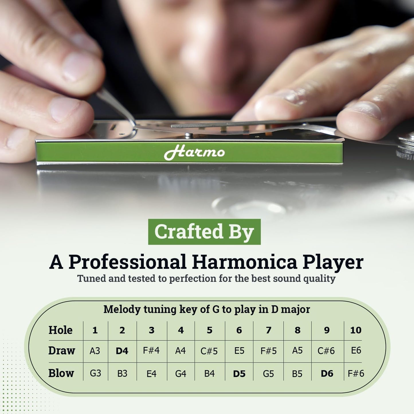 Polar Diatonic Melody Tuned Harmo Harmonica Key of G - Special Tuning for Easy Melodies in Cross Harp, 2 Octaves Without Bends, Loud & Responsive with Smooth Edges - USA-Checked