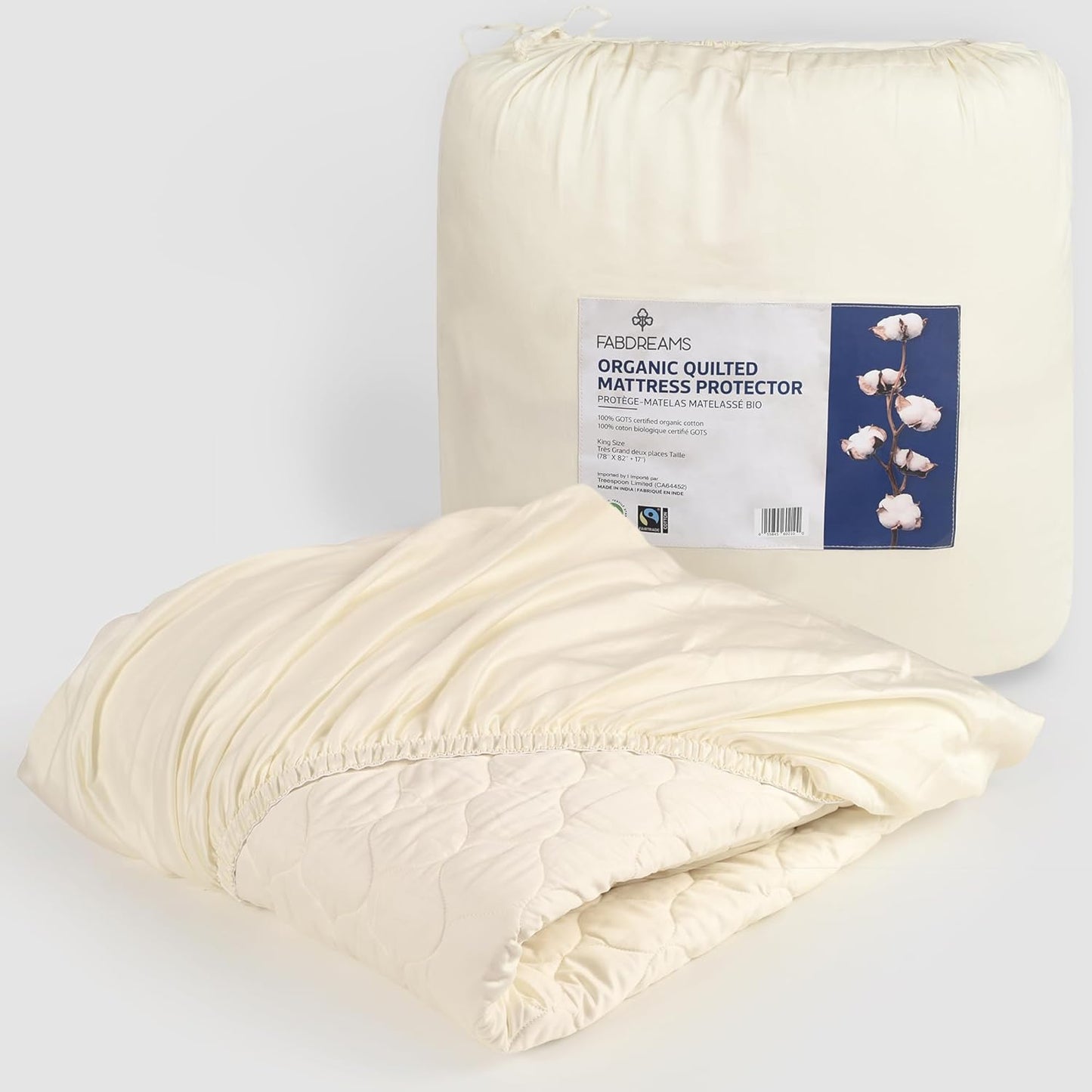 FABDREAMS Organic Quilted Mattress Protector Full Size | Mattress Pad| Mattress Cover| Naturally Breathable | Noiseless| Fits up to 17" Deep Pockets| Temperature Regulating | Ivory