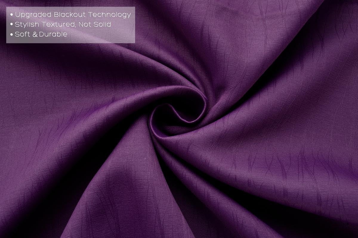 MIUCO Room Darkening Textured Grommet Window Treatment Blackout Curtains for Bedroom 2 Panels 52x95 Inch Purple