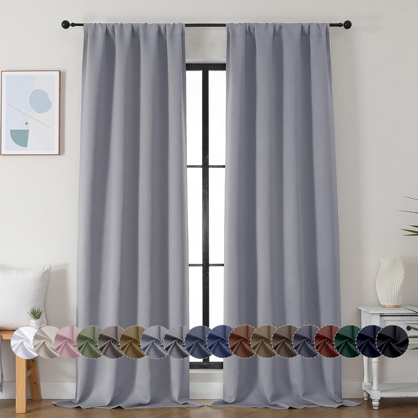 Simplebrand Ava Silver Grey Blackout Curtains for Bedroom 90 Inches Long 2 Panels Set, Solid Privacy Energy Saving Living Room Window Treatment Curtains Blackout Drapes, W40 x L90 Inch, Silver Grey