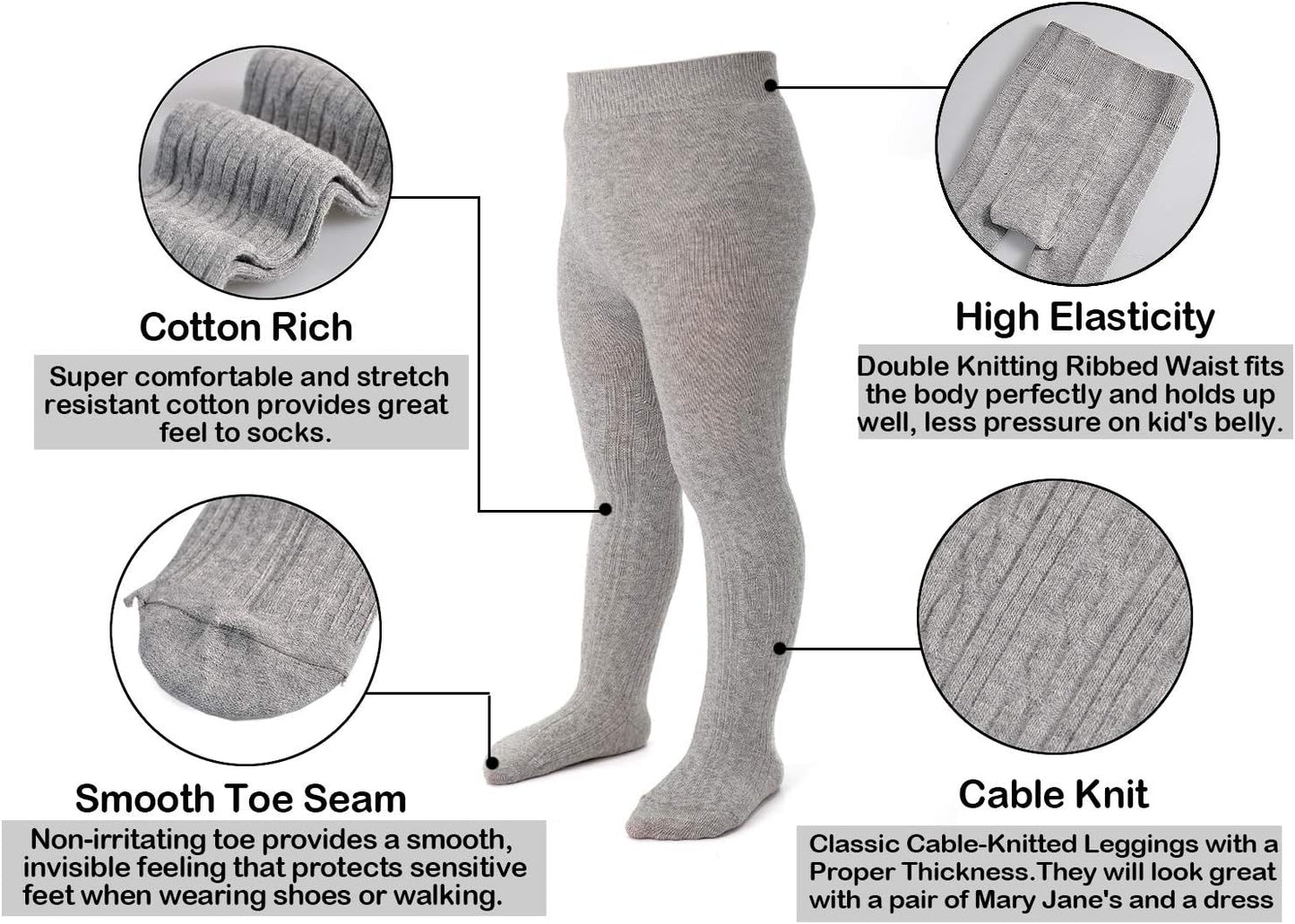 EPEIUS Baby Girl Tights Thick Cable Knit Leggings Stockings Cotton Pantyhose for Newborn Infant Toddler 3/4/5/6 Pack