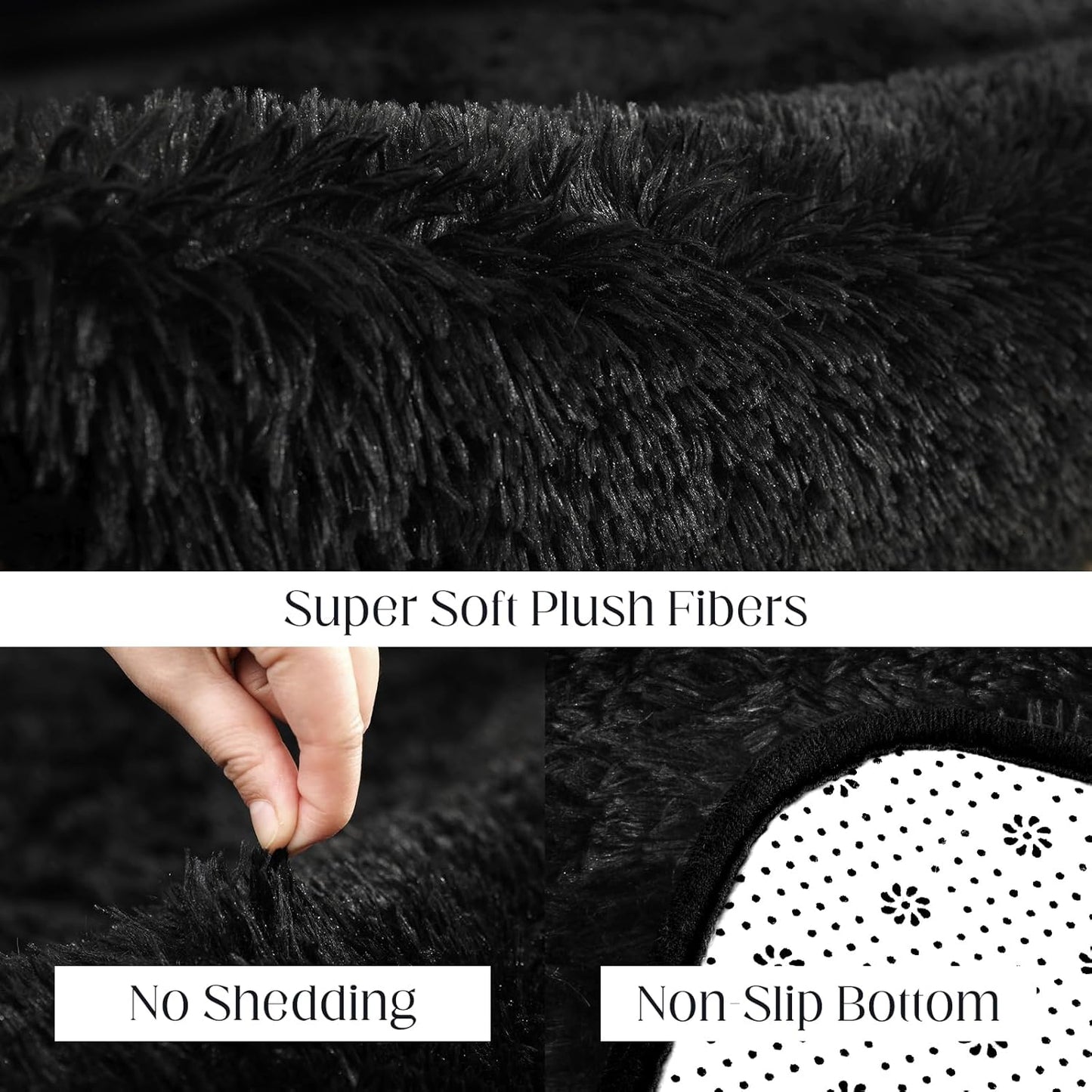 Black Rug, 4x5.8 Area Rugs for Living Room, Soft Plush Area Rugs for Bedroom, Non-Slip Indoor Carpet for Nursery, Study Room, Playroom