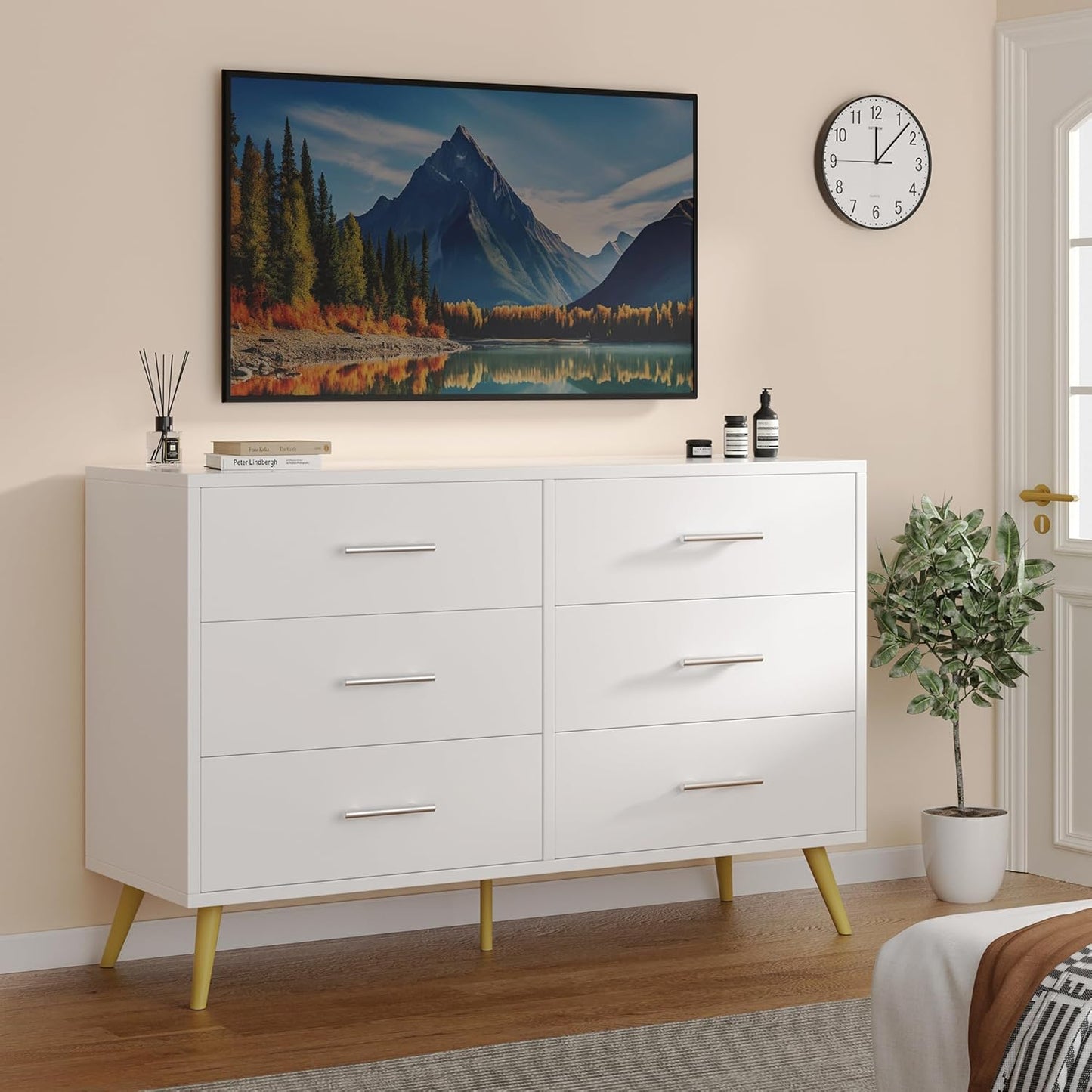 Shintenchi 6 Drawer Dresser, Wide Chest of Drawers Organizer Storage with Drawers, Large Storage Cabinet, Modern Design Dresser for Bedroom, Living Room, Porch, White