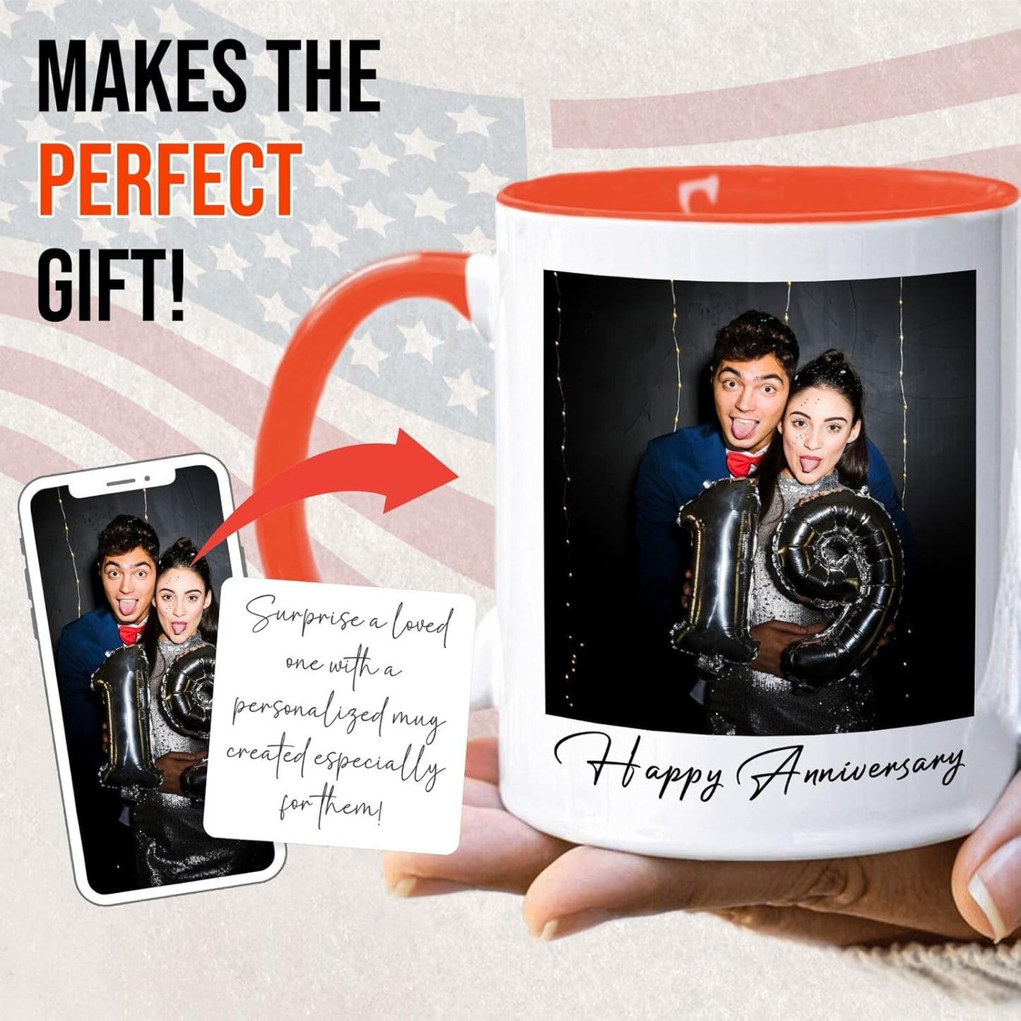 Ship Next Day Custom Mug Design Your Own Photo Text Personalized Picture Gifts for Women Men Customized Gifts Idea Personalized Coffee Mugs 11oz Orange Handle