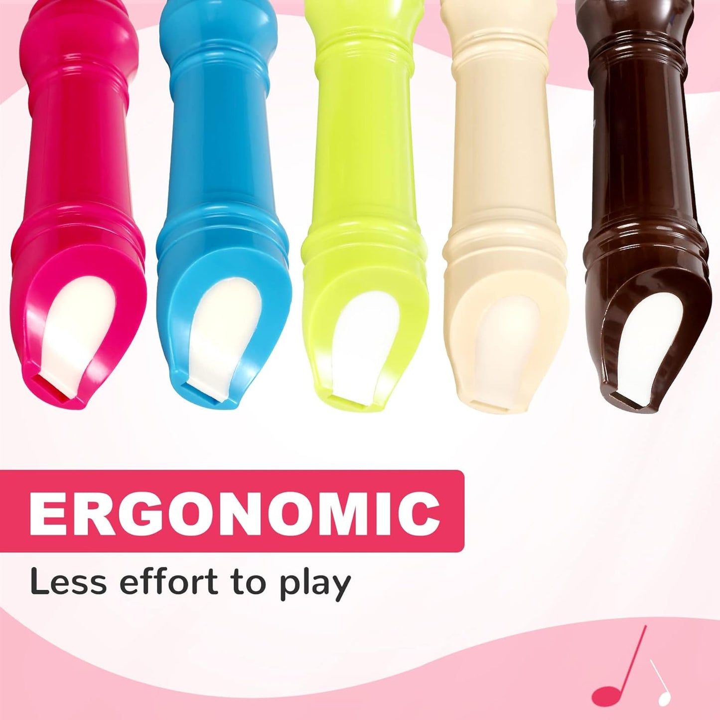 Soprano Recorder Instrument for Kids Student - German Fingering 8 Hole Flute ABS Descant Recorders for Beginners with Cleaning Rod and Bag, Pink