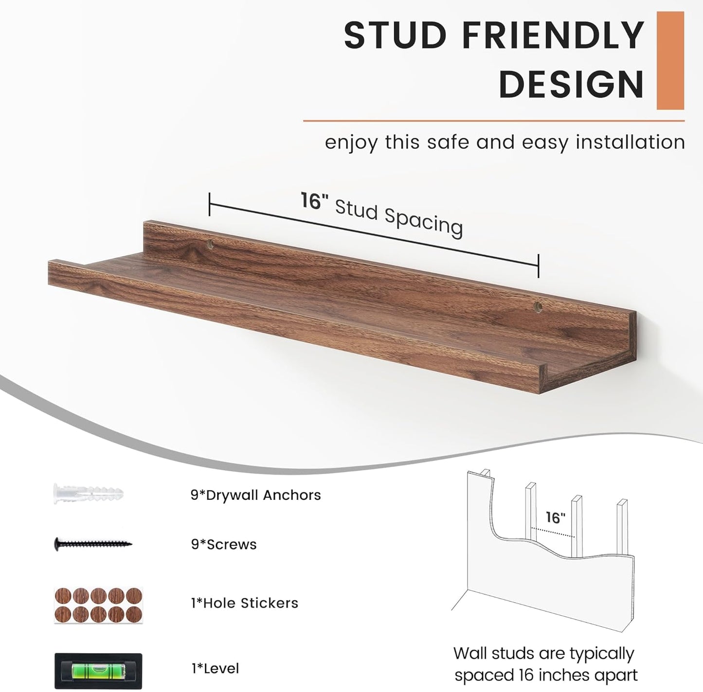 Floating Picture Ledge Shelves for Wall Set of 4, 24 Inch Wall Shelves with Lip Long Large Nursery Book Shelf for Toys Storage Kids Bookshelf Wall Mounted Living Room Bedroom Decor Frames