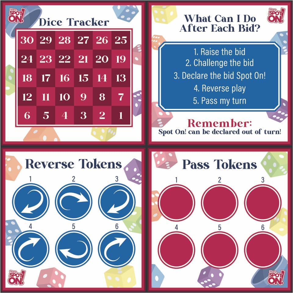 That's Spot On! Best Bluffing Strategy Game - Board, 6 Cups, 12 Tokens, 30 Dice – 2 to 6 Players, Ages 12+, Family Fun or Game Nights with Friends