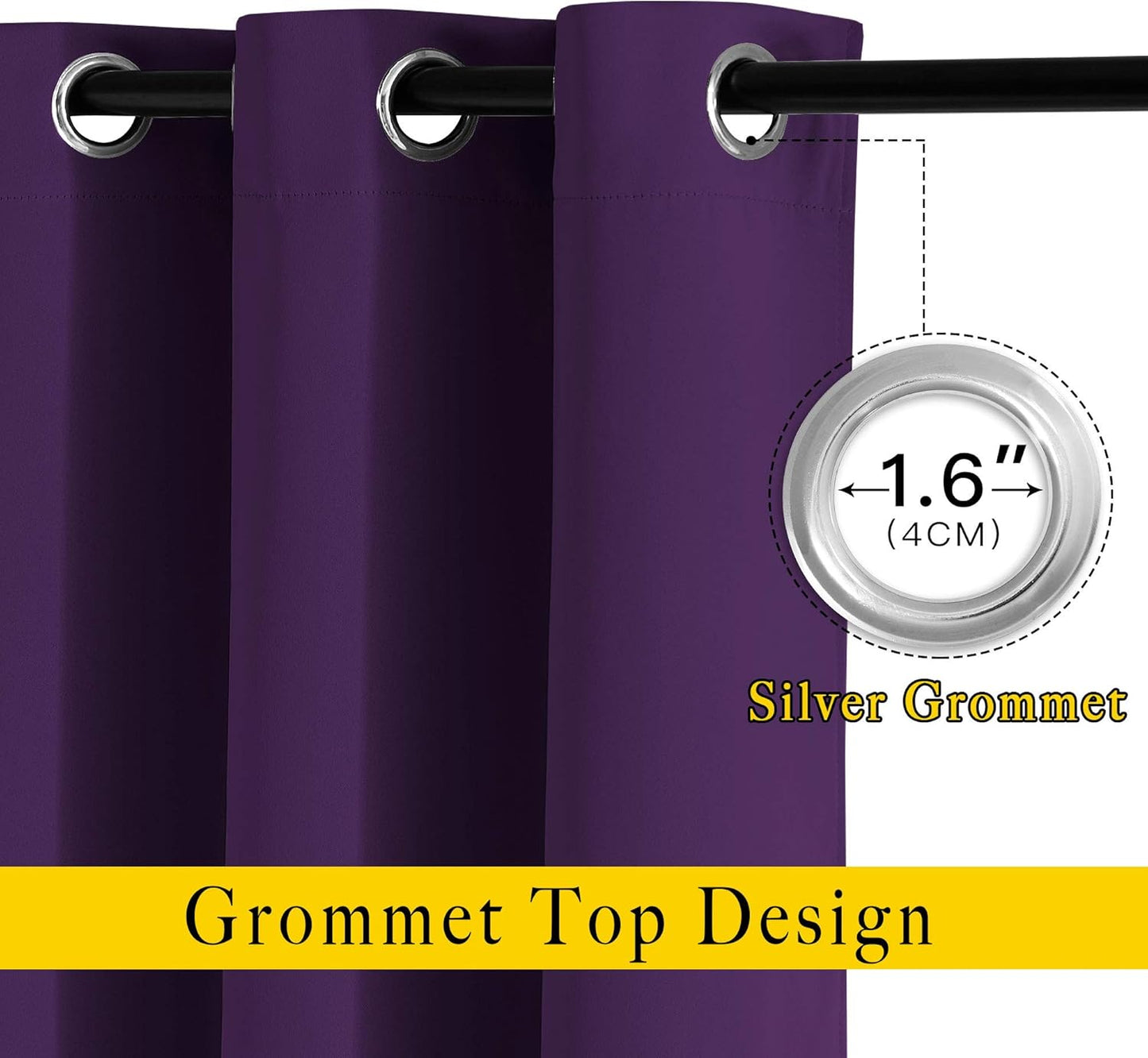 NICETOWN Room Darkening Curtains for Room Divider, Grommet Thermal Curtains Light & Sound Reducing Window Treatments for Sliding Glass Door, W66 x L110, Royal Purple, 2 Panels