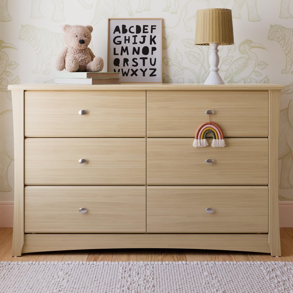 Storkcraft Crescent 6 Drawer Double Dresser (Driftwood) – GREENGUARD Gold Certified, Nursery Dresser for Kids Bedroom