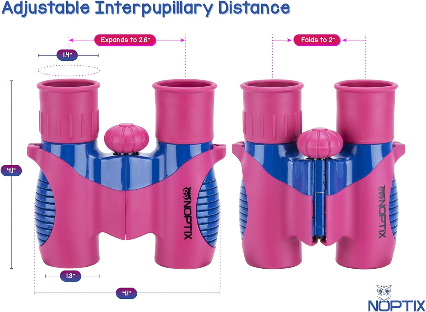 Binoculars for Kids, Girls or Boys Real Kids Binoculars in Vibrant Pink Blue - includes Sticker Book with 40 Bird Species - Kids Toys Small Binoculars, Toddler Binoculars