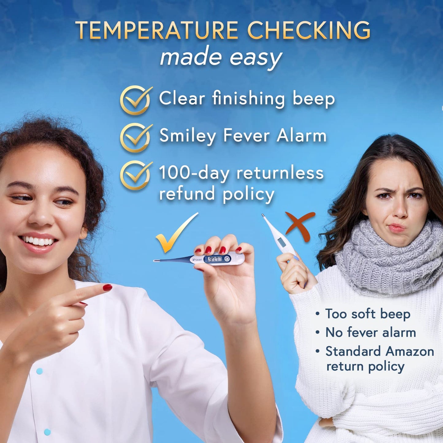 iProven Adult Digital Oral and Rectal Thermometer, Measures in 10 Seconds, with Flexible Tip, Fever Alarm, Thermometer for Kids and Babies (10 Packs)