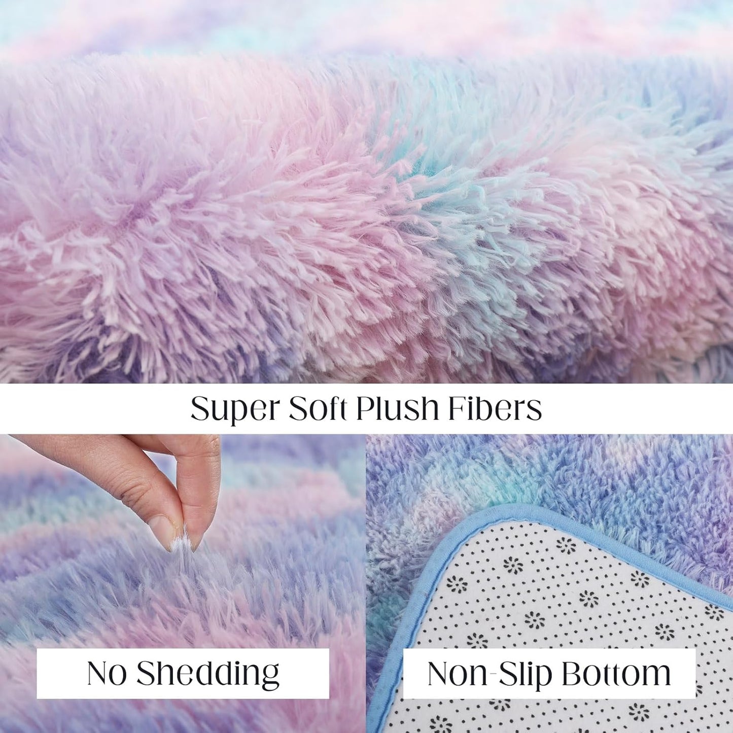 Rainbow Rug for Girls Room, 6x9 Fluffy Area Rugs for Bedroom, Colorful Kids Rug Cute Anti-Skid Indoor Carpet for Nursery, Living Room, Playroom, Home Decor