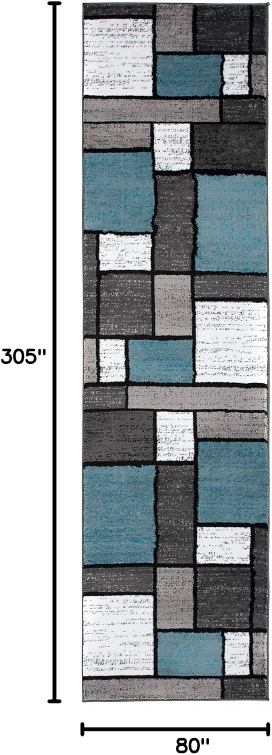 Rugshop Contemporary Modern Boxes for Home Office,Living Room,Bedroom,Kitchen Non Shedding Runner Rug 2'7" x 10' Blue