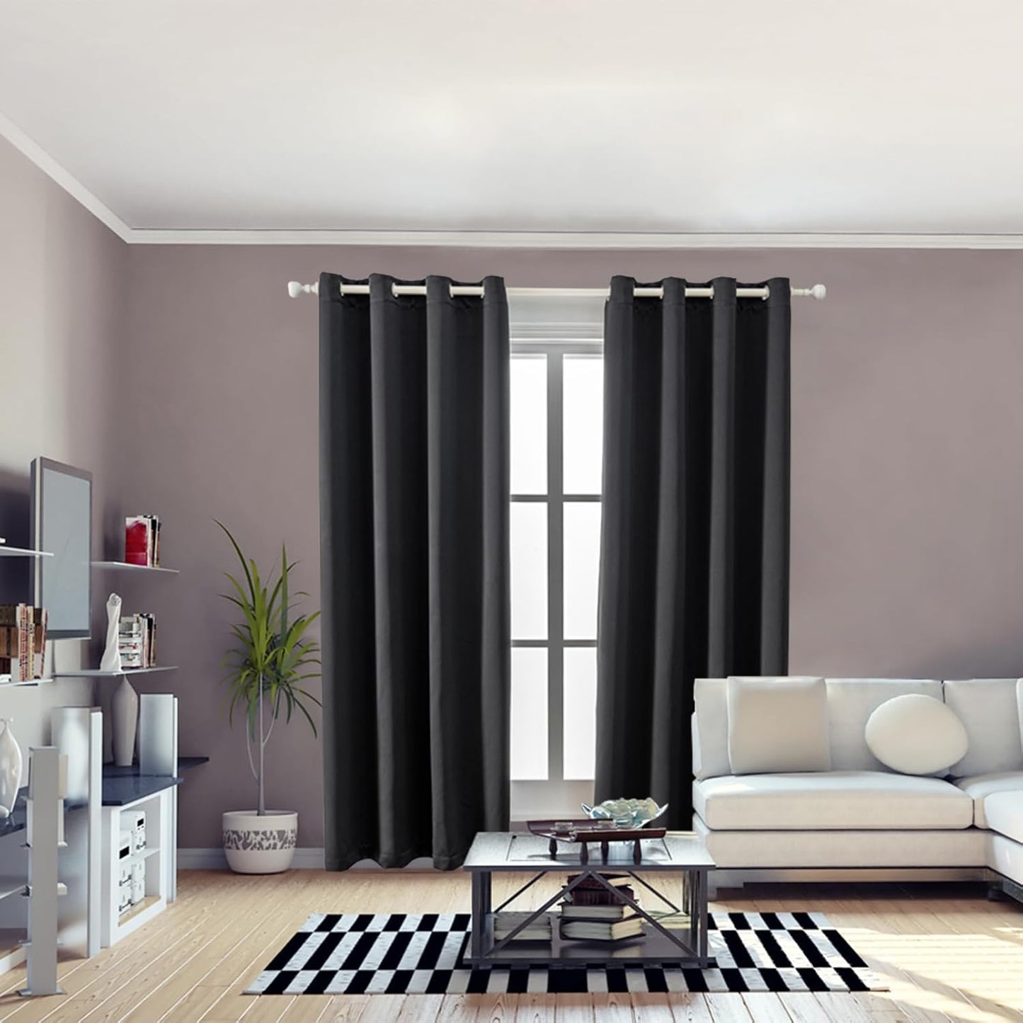 Anytime 100% Blackout Curtain Set, Thermal Insulated & Energy Efficiency Window Draperies for Guest Room, Full Shading Panels for Shift Worker and Light Sleepers（Black, 2 Panels, 52W x 90L）