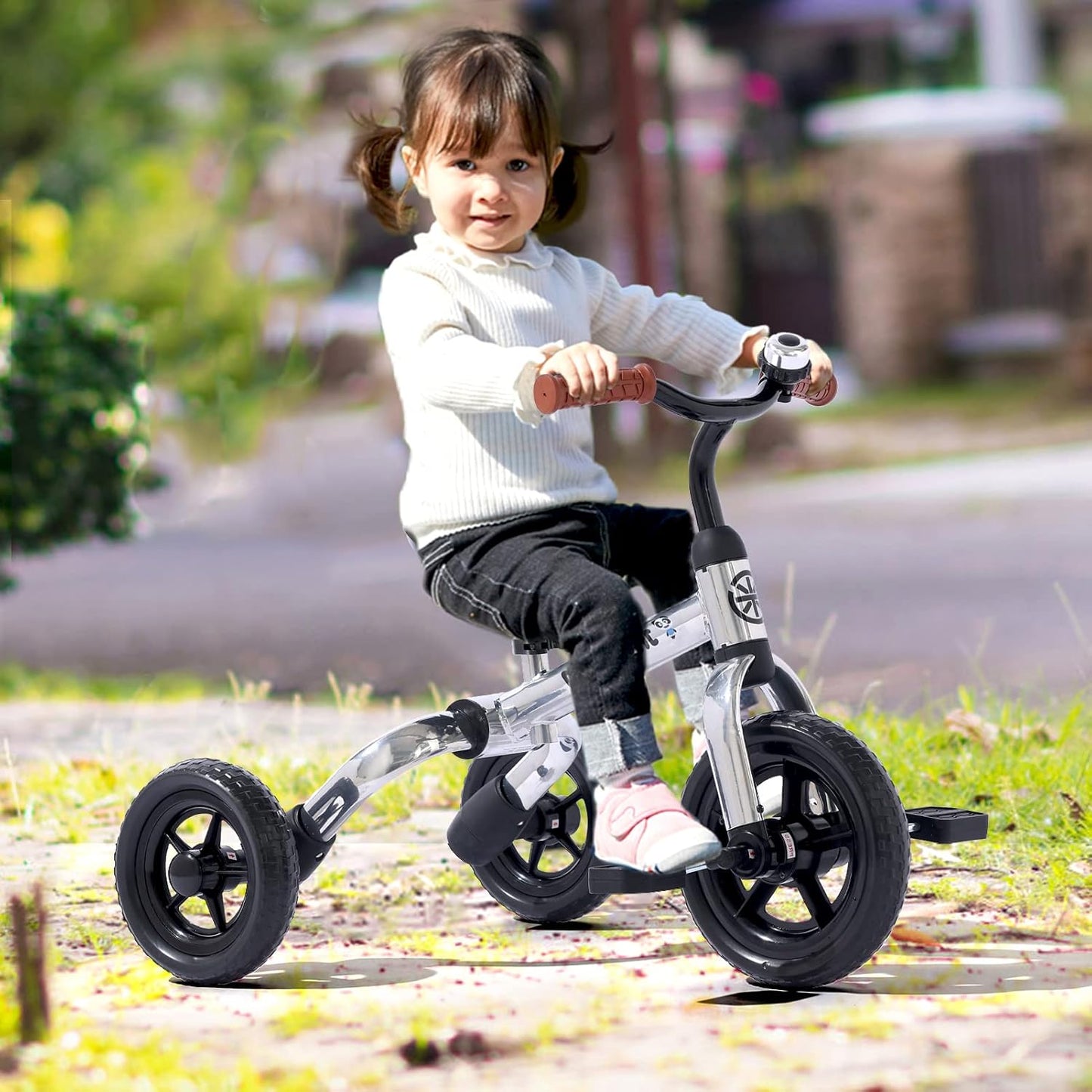 Ancaixin 3 in 1 Toddler Tricycles for 2-5 Years Old Boys Girls with Adjustable Seat Detachable Pedal and Bell, Foldable Baby Balance Bike Riding Toys, Kids Birthday Christmas New Year Gift (Silver)