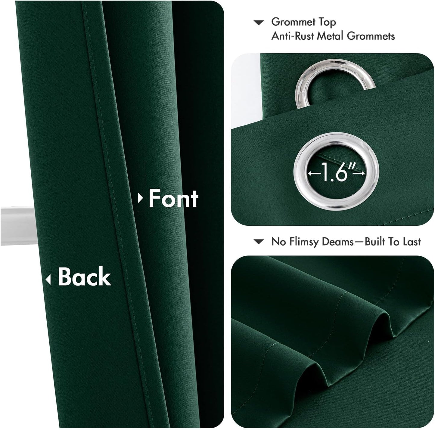 MIULEE Hunter Green Blackout Curtains for Bedroom Living Room 63 Inches Long 2 Panels, Thermal Insulated Room Darkening Drapes Solid Grommet Noise Reduction Emerald Green Christmas Curtains 40x63 Inch