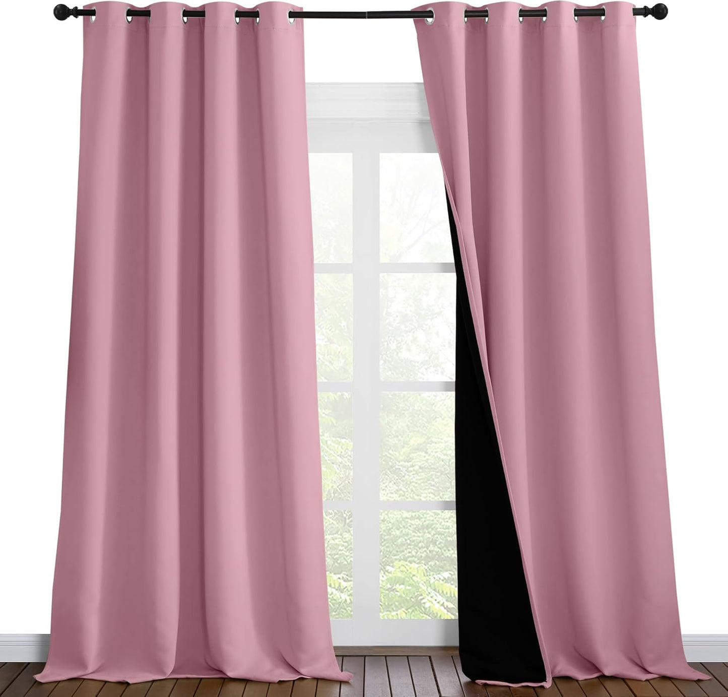 NICETOWN 100% Blackout Blinds, Set of 2, 52 inches x 102 inches, Laundry Room Decor Window Treatment Curtains for Large Patio Sliding Door, Thermal Insulated Crystal Pink Curtains for Bedroom