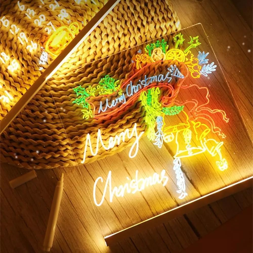 LED Note Board with Colors, 7 Colors Acrylic Message Board with Light, LED Drawing Board Gifts for Kids, Dry Erase Board with Adjustable Stand for Office School Home Decor (5.9 * 5.9 in)