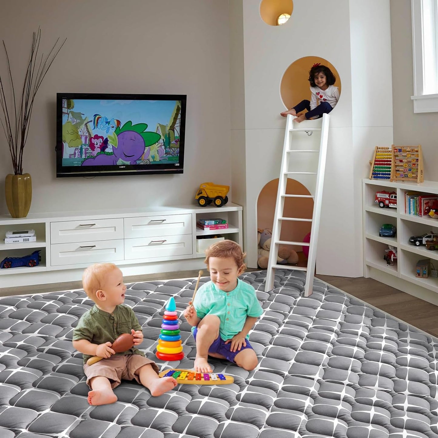 Vibe bear Baby Play Mat 65" X 50", Premium Thicker Foam One-Piece Crawling Mat, Extra Large Anti- Slip Crawling Mat Activity Playmats for Babies,Toddlers, Infants, Play & Tummy Time