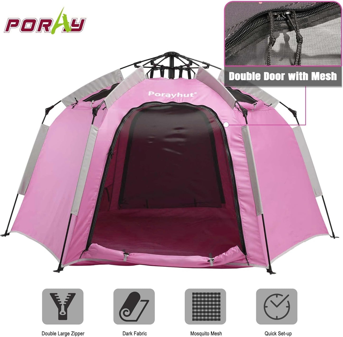 Portable Hexagon Kids Play Tent with LED Strip Lights Indoor Children Play House Easy Set-up Space Dream Tent for Night 4-5 Person & Birthday Gifts
