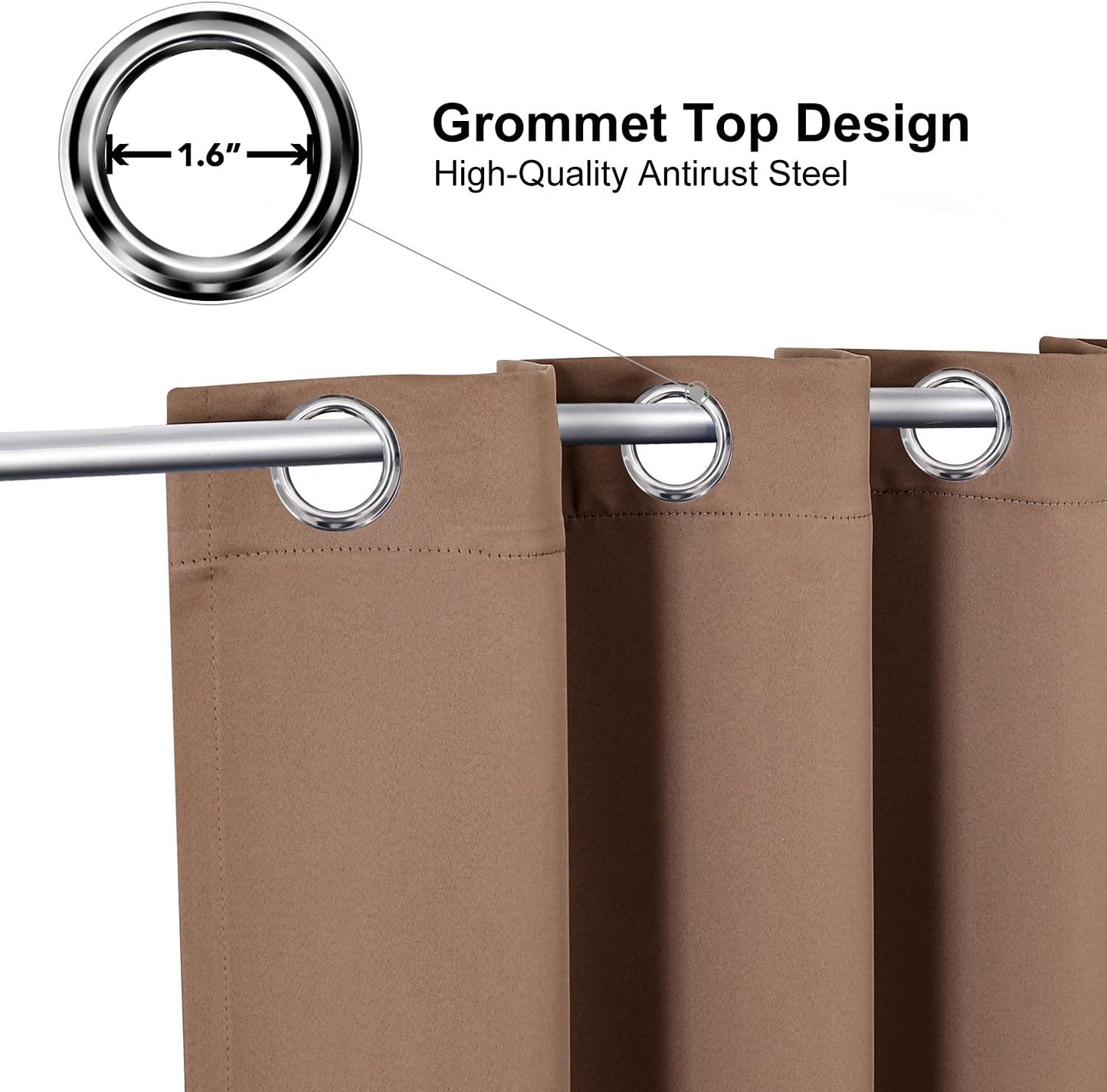ChrisDowa Grommet Room Darkening Curtains for Bedroom and Living Room - 2 Panels Set Thermal Insulated Blackout Curtains (Cappuccino, 38W x 45L)