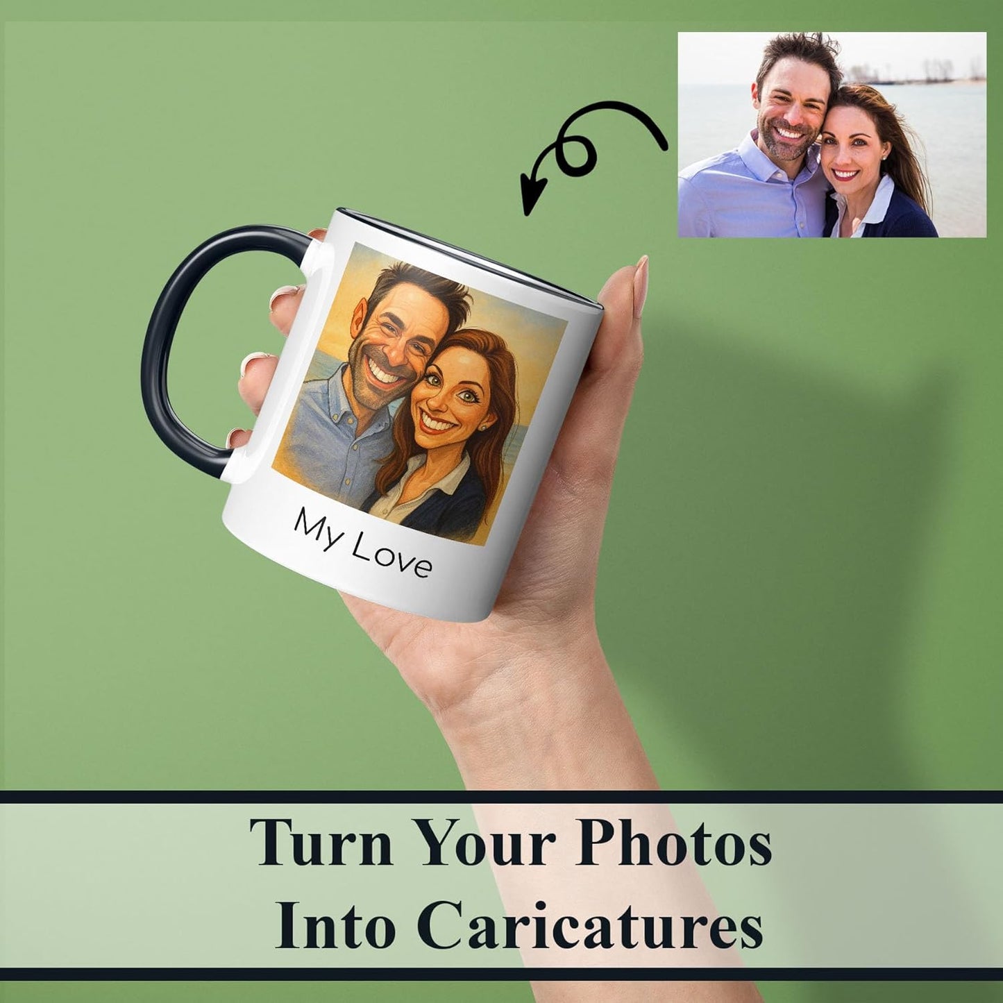 Personalized Coffee Mug, Custom Photo Caricature Gift, Funny Customized Coffee Gift for Men & Women, Custom Mugs with Pictures, Black 11oz Customized Fathers Day Mug