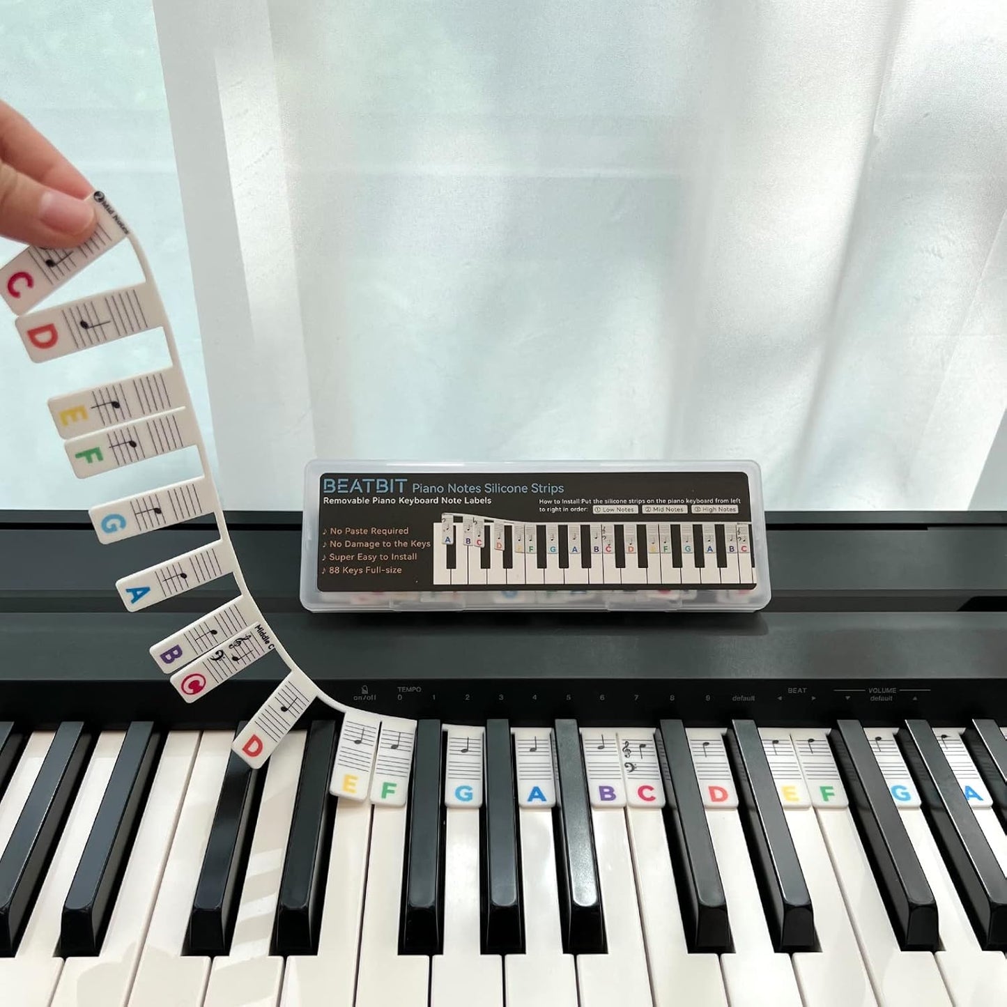 Piano Notes Guide for Beginner, Removable Piano Keyboard Note Labels for Learning, 88-Key Full Size, Made of Silicone, No Need Stickers, Reusable and Comes with Box (Rainbow Colors）