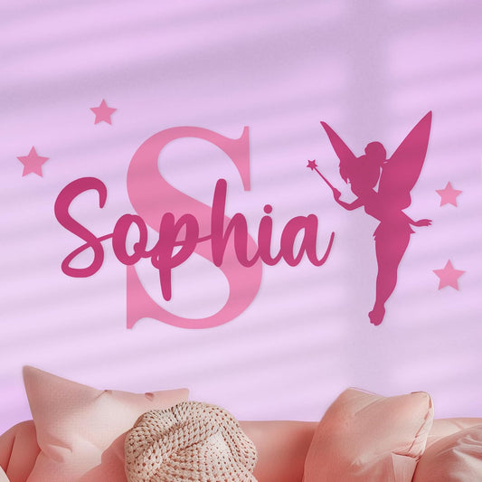 CRYPTONITE Personalized Name & Initial Tinkerbell Vinyl Wall Decals - Baby Girl Bedroom Decor - Fairy & Princess Wall Decals (A. Tinkerbell)