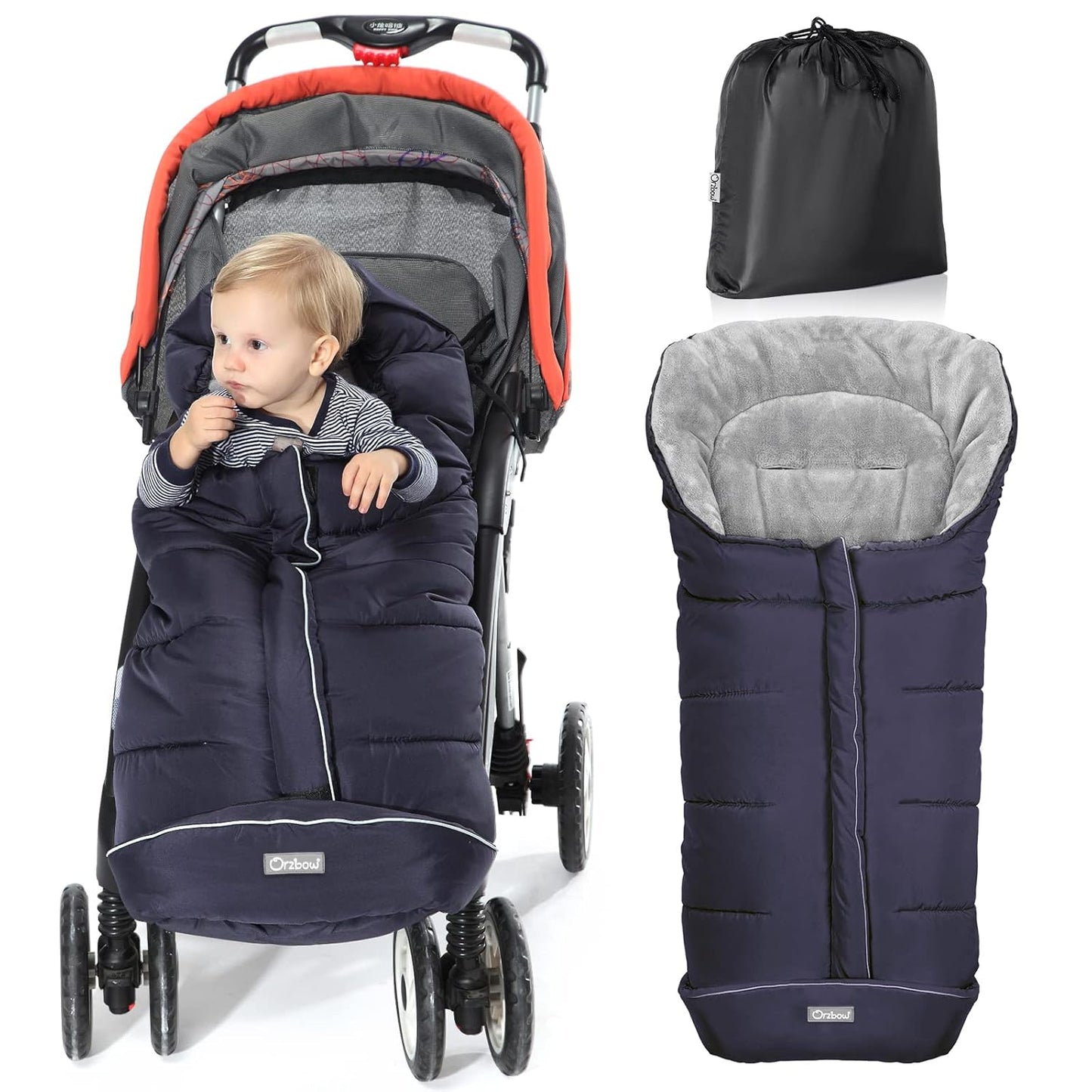 Orzbow Warm Bunting Bag Universal,Stroller Sleeping Bag Cold Weather,Waterproof Toddler Footmuff(Blue,Large)