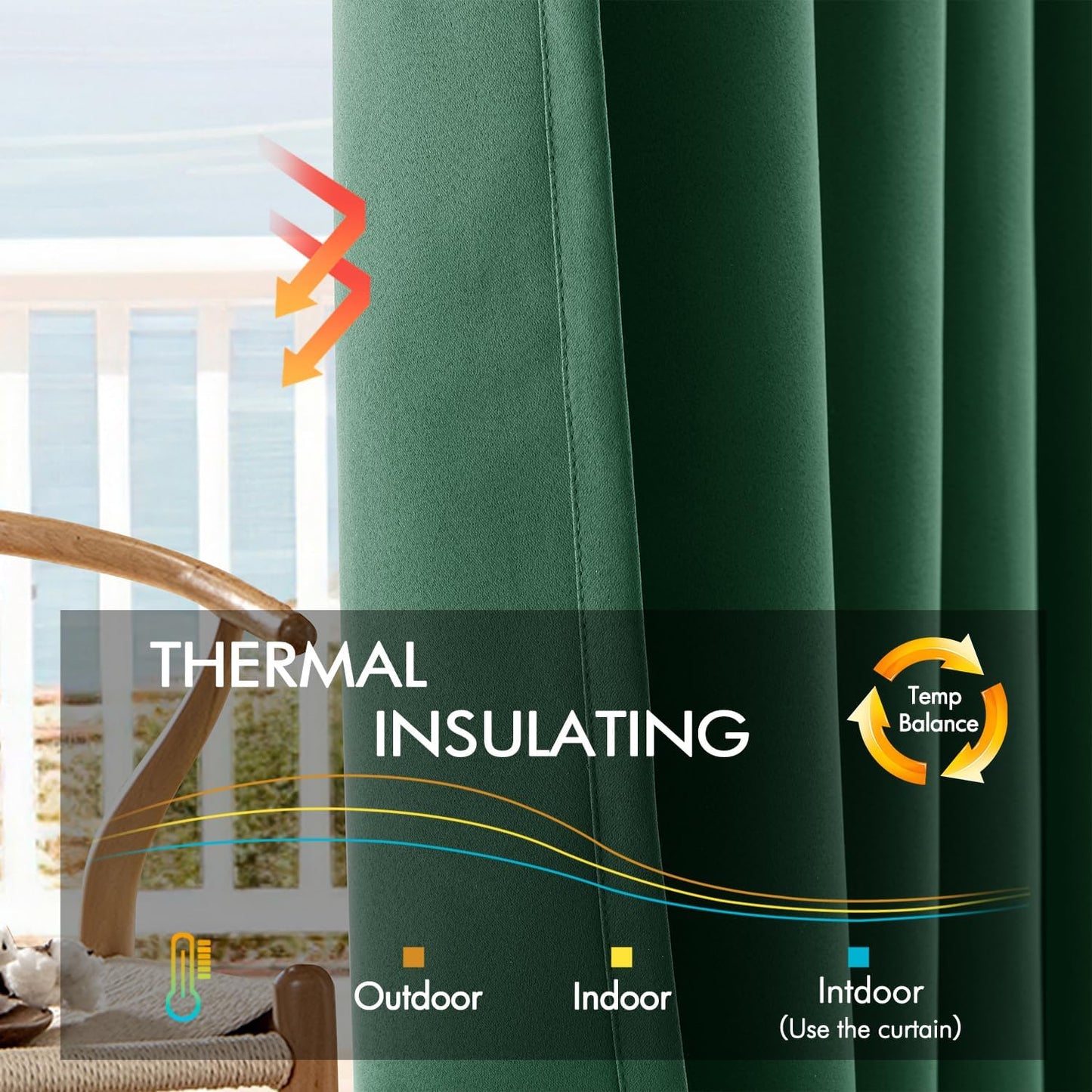 ANRODUO Back Tab Blackout Curtains for Bedroom Living Room, Rod Pocket Pinch Pleated Thermal Insulated Room Darkening Curtains 72 Inches Long 2 Panels, Hunter Green, 42 x 72 Inch