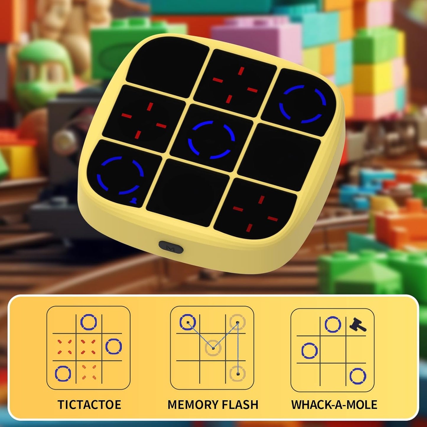 Tic-Tac-Toe Bolt Game, 4-in-1 Handheld Puzzle Game Console, Electronic Tic-Tac-Toe Toy, Educational and Memory Growth, Portable Travel Games for Car Ride, Board Games for Kids and Adults (Yellow)