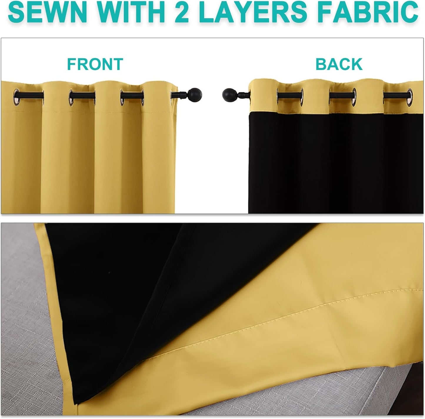 NICETOWN Bright Yellow Full Shade Curtain Panels, Pair of Thermal Insulated & Energy Efficiency Blackout Drapes for Living Room Windows, Lined Silky Performance Window Dressing (46" Wide x 72" Long)