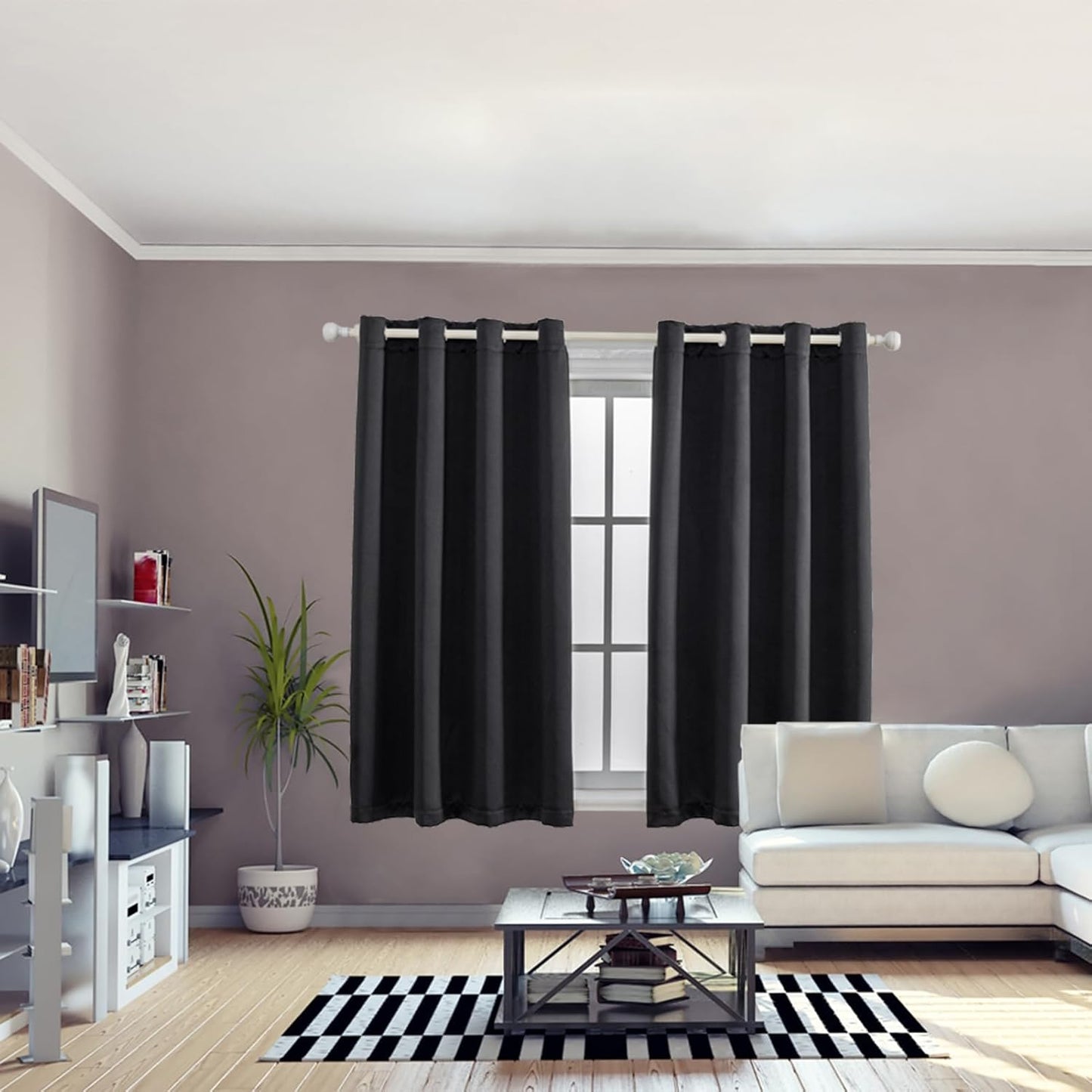Anytime 100% Blackout Curtain Set, Thermal Insulated & Energy Efficiency Window Draperies for Guest Room, Full Shading Panels for Shift Worker and Light Sleepers（Black, 2 Panels, 52W x 54L）